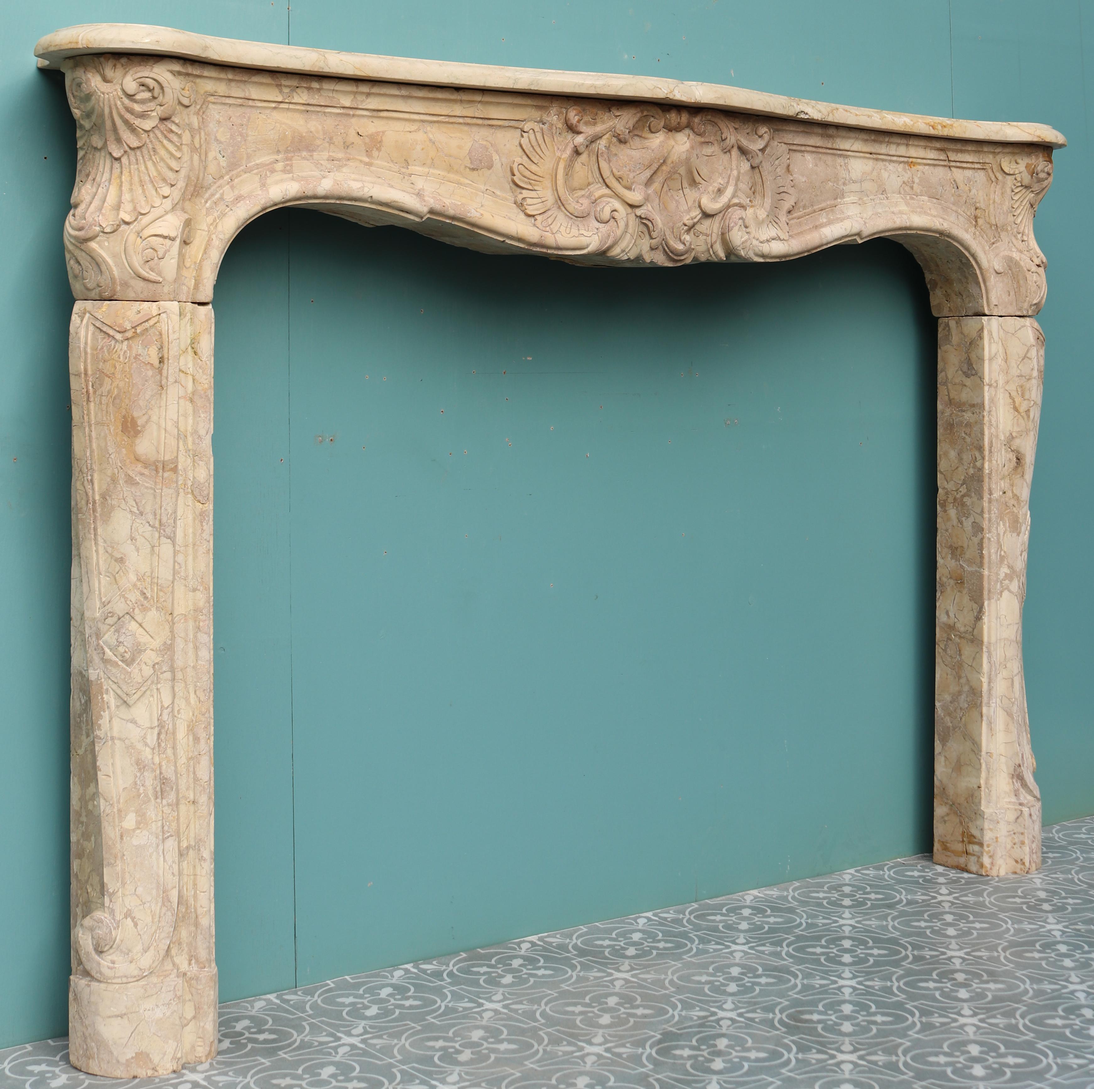 Antique Louis XV Style Carved Sarrancolin Marble Mantel For Sale 2