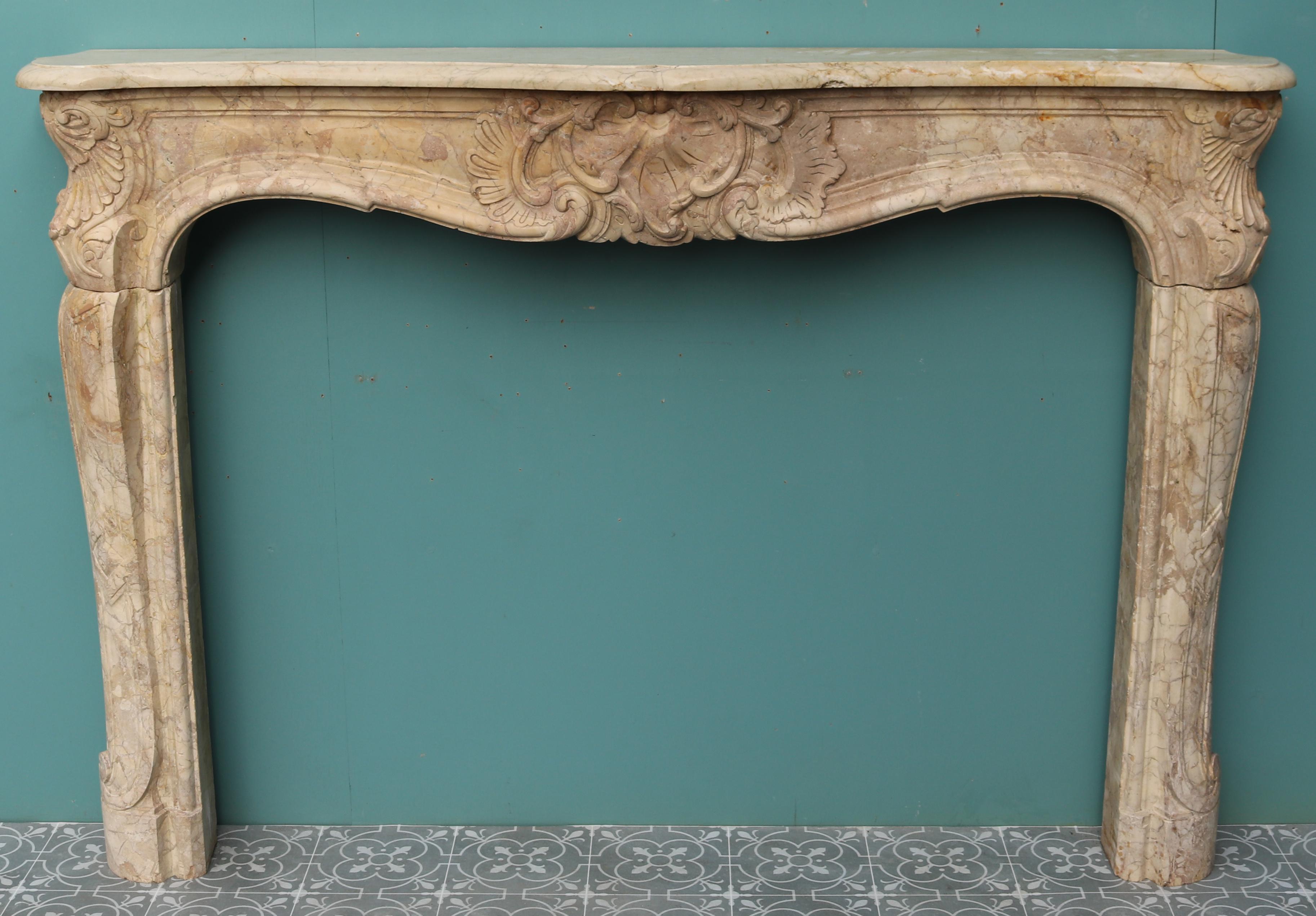 Antique Louis XV Style Carved Sarrancolin Marble Mantel For Sale 3