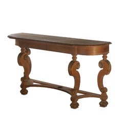 Antique Louis XV Style Carved Walnut Console Table with Scroll Form Legs C1910