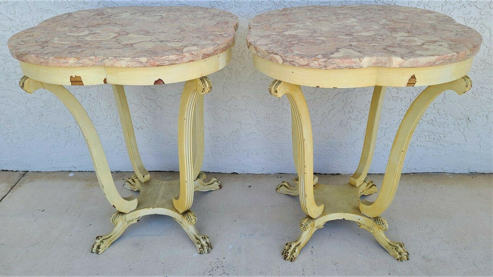 20th Century Antique Louis XV Style Claw Footed Marble Side Tables Nightstands, A Pair For Sale