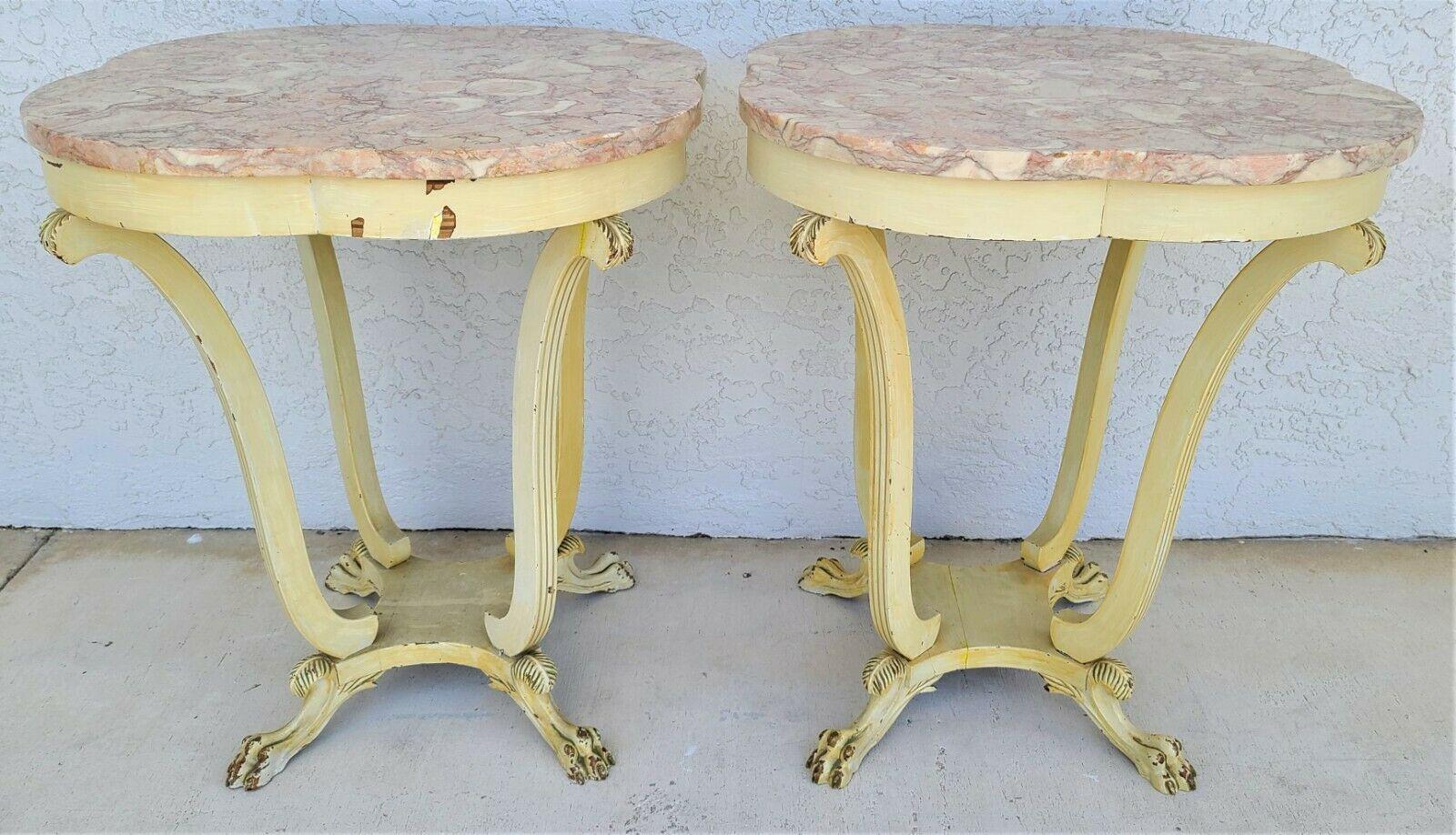 Antique Louis XV Style Claw Footed Marble Side Tables Nightstands, A Pair For Sale 1