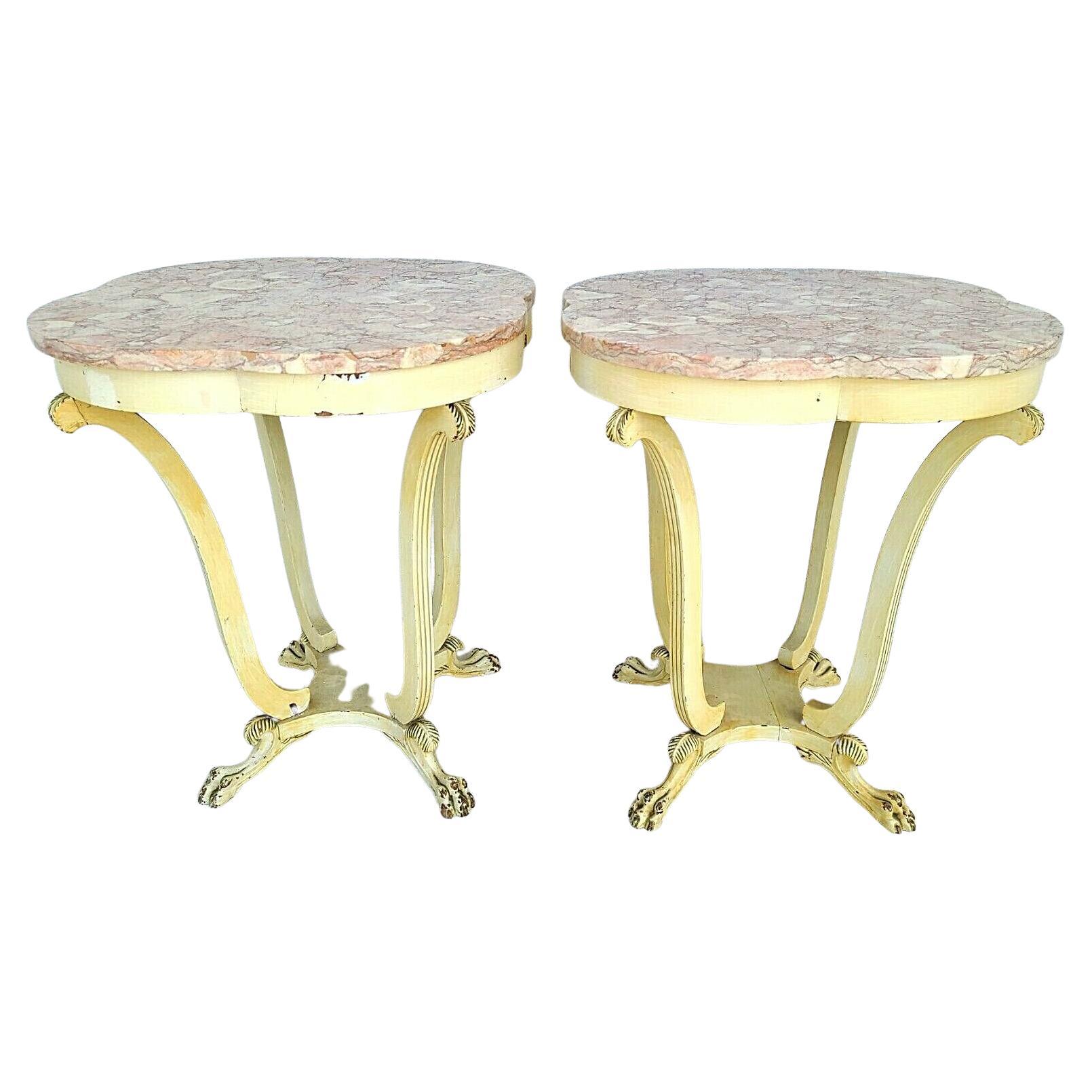Antique Louis XV Style Claw Footed Marble Side Tables Nightstands, A Pair For Sale
