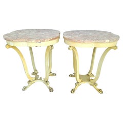 Antique Louis XV Style Claw Footed Marble Side Tables Nightstands, A Pair