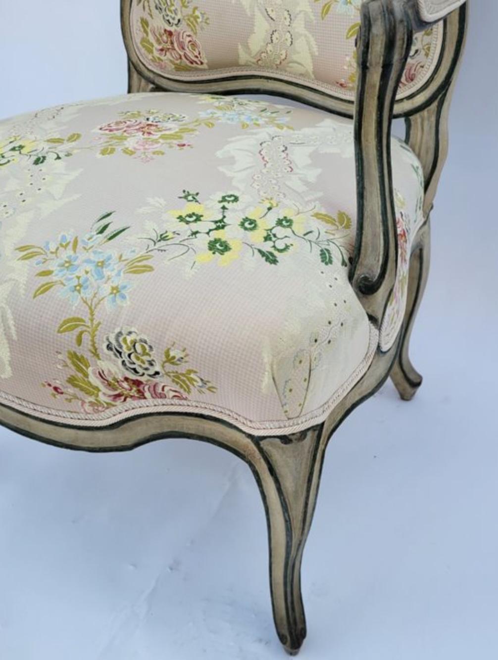 Wood Antique Louis XV Style Fauteuil Arm Chair For Sale