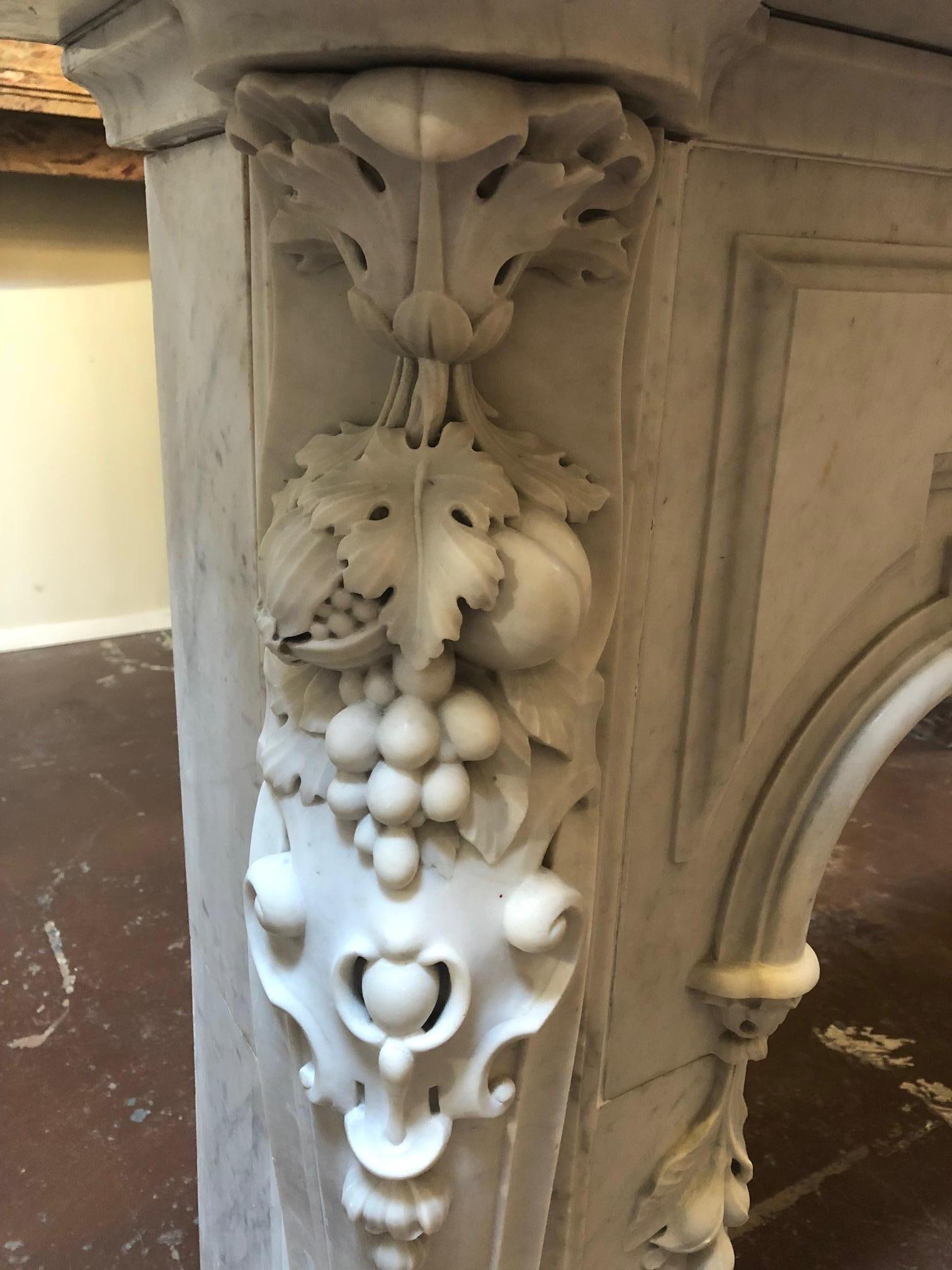 French Antique Louis XV Style Fireplace in Carrara Marble