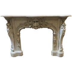 Antique Louis XV Style Fireplace in Carrara Marble