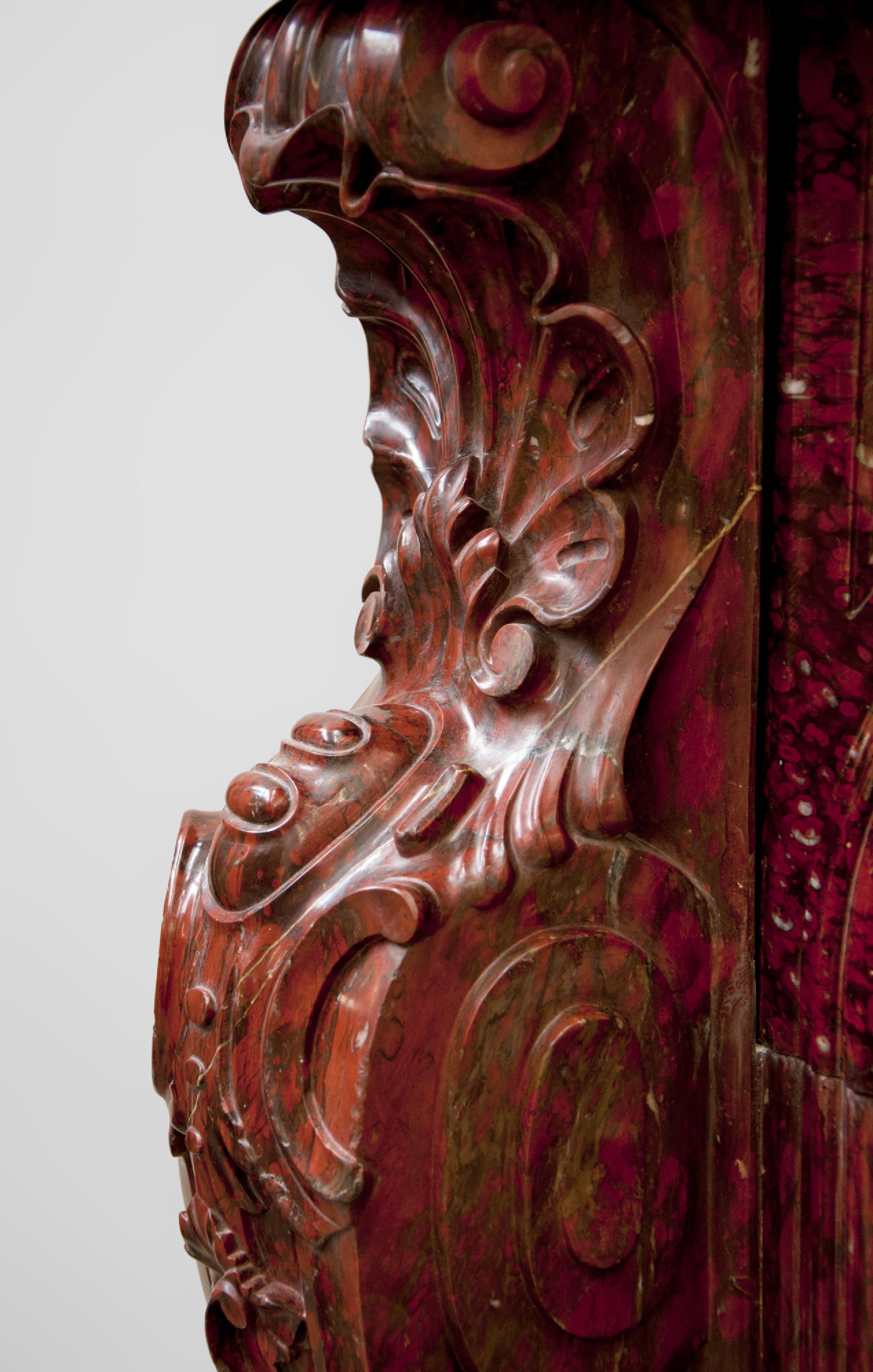 Antique Louis XV Style Fireplace Sculpted Out of Red Griotte  For Sale 1