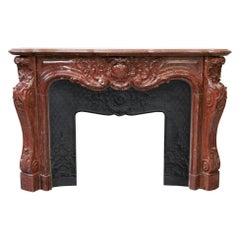 Antique Louis XV Style Fireplace Sculpted Out of Red Griotte
