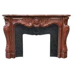 Antique Louis XV Style Fireplace Sculpted Out of Red Griotte