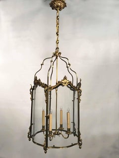 Antique Louis XV Style Five-Panel Bronze Hall Lantern