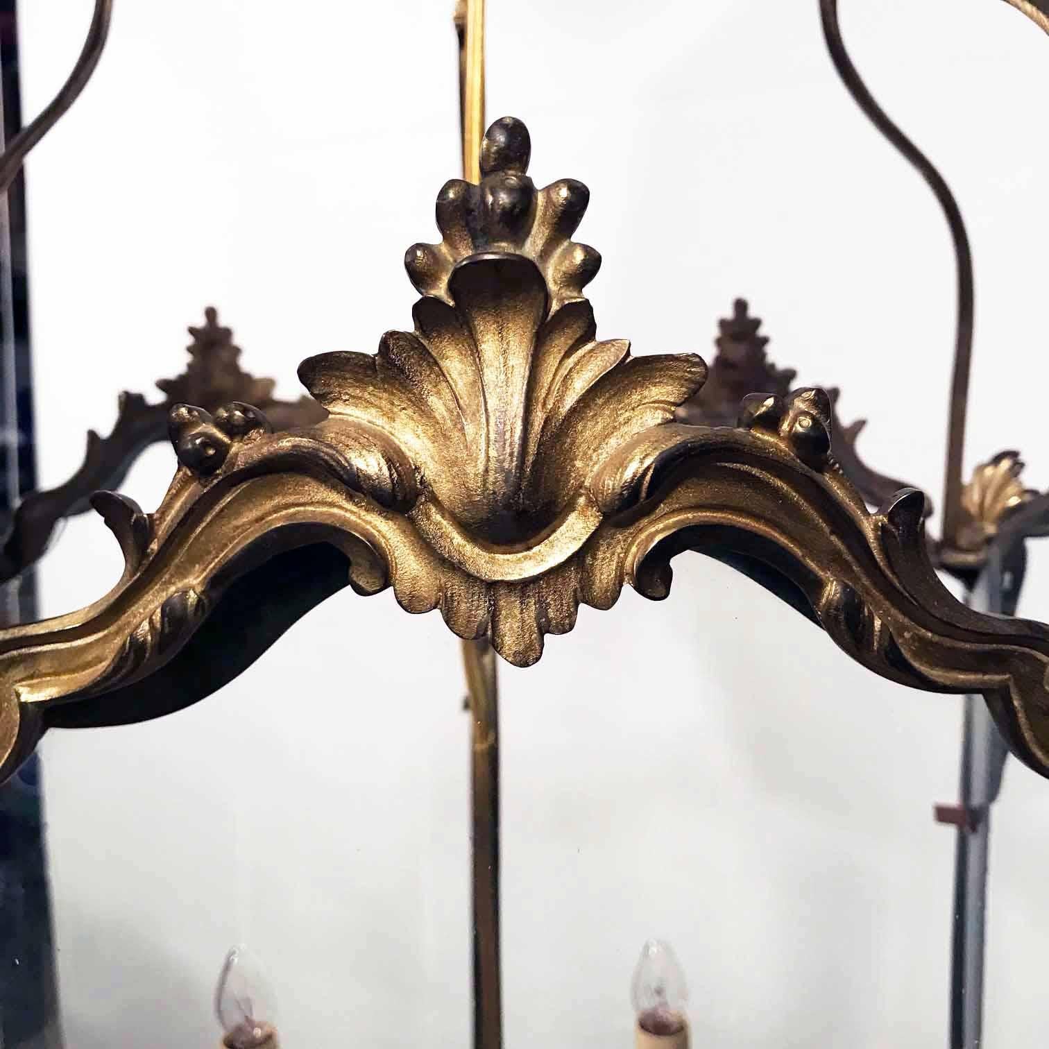 19th Century Antique Louis XV Style Five-Panel Bronze Hall Lantern