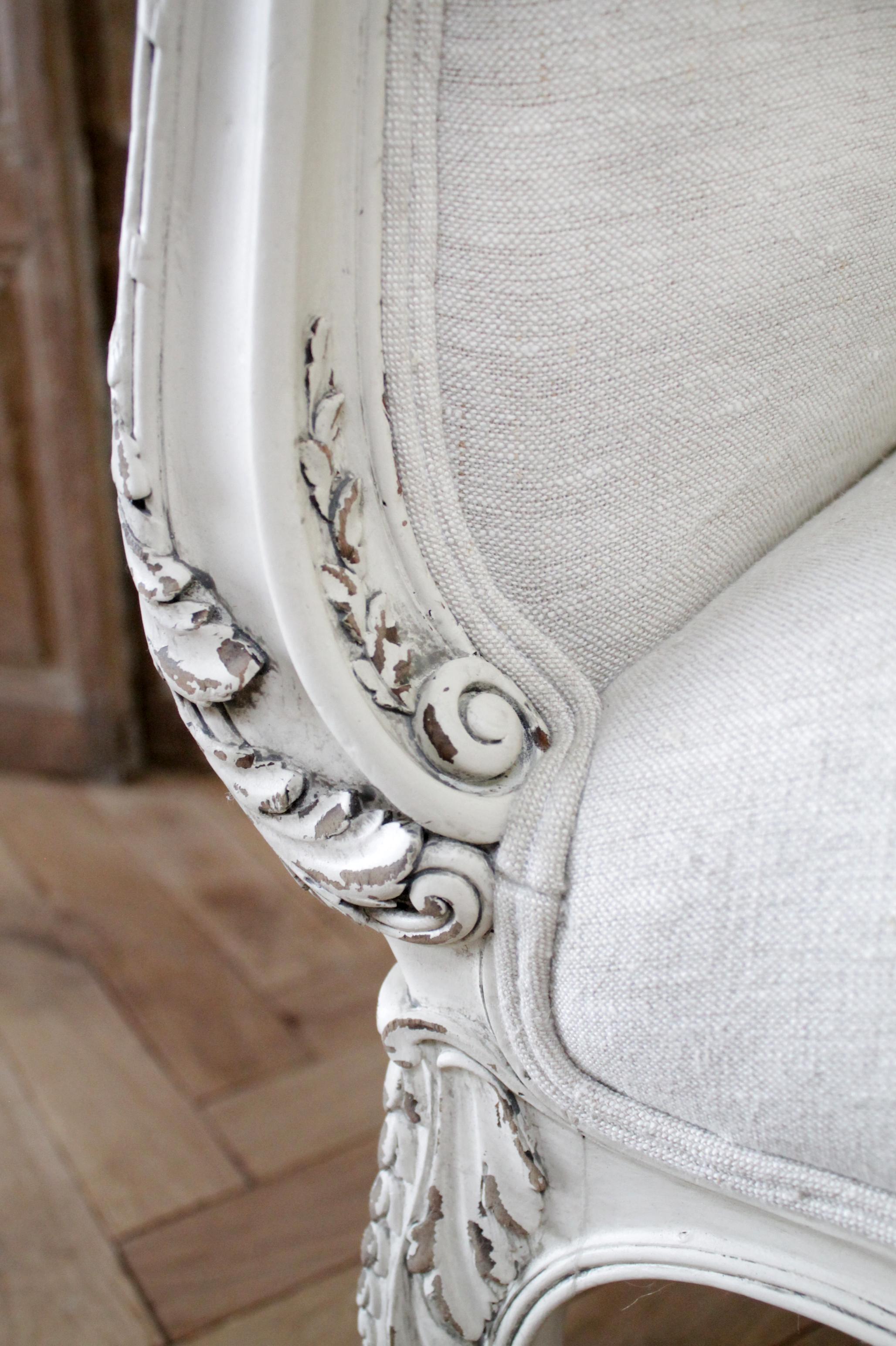 Antique Louis XV Style French Carved and Upholstered Settee Bench 2