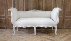 Antique Louis XV Style French Carved and Upholstered Settee Bench