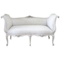 Antique Louis XV Style French Carved and Upholstered Settee Bench