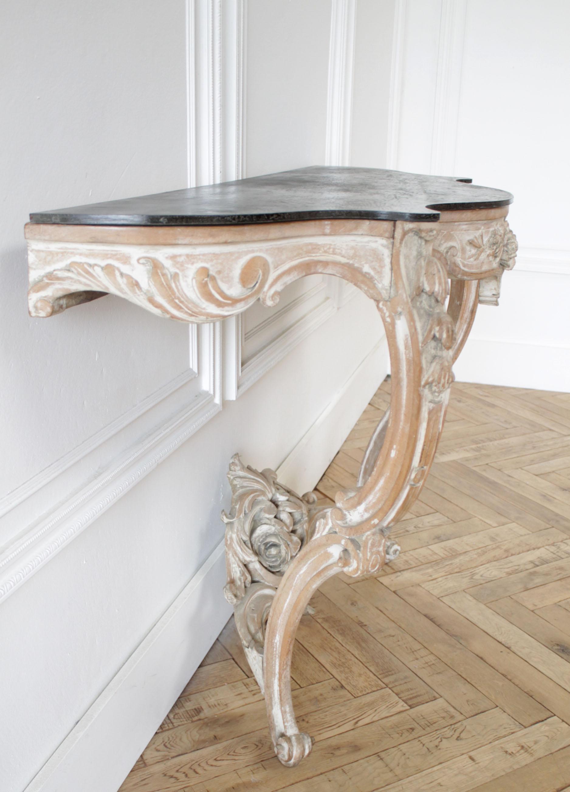 20th Century Antique Louis XV Style French Carved Console Wall Table