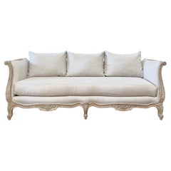 Antique Louis XV Style French Daybed Sofa Upholstered in Natural Belgian Linen