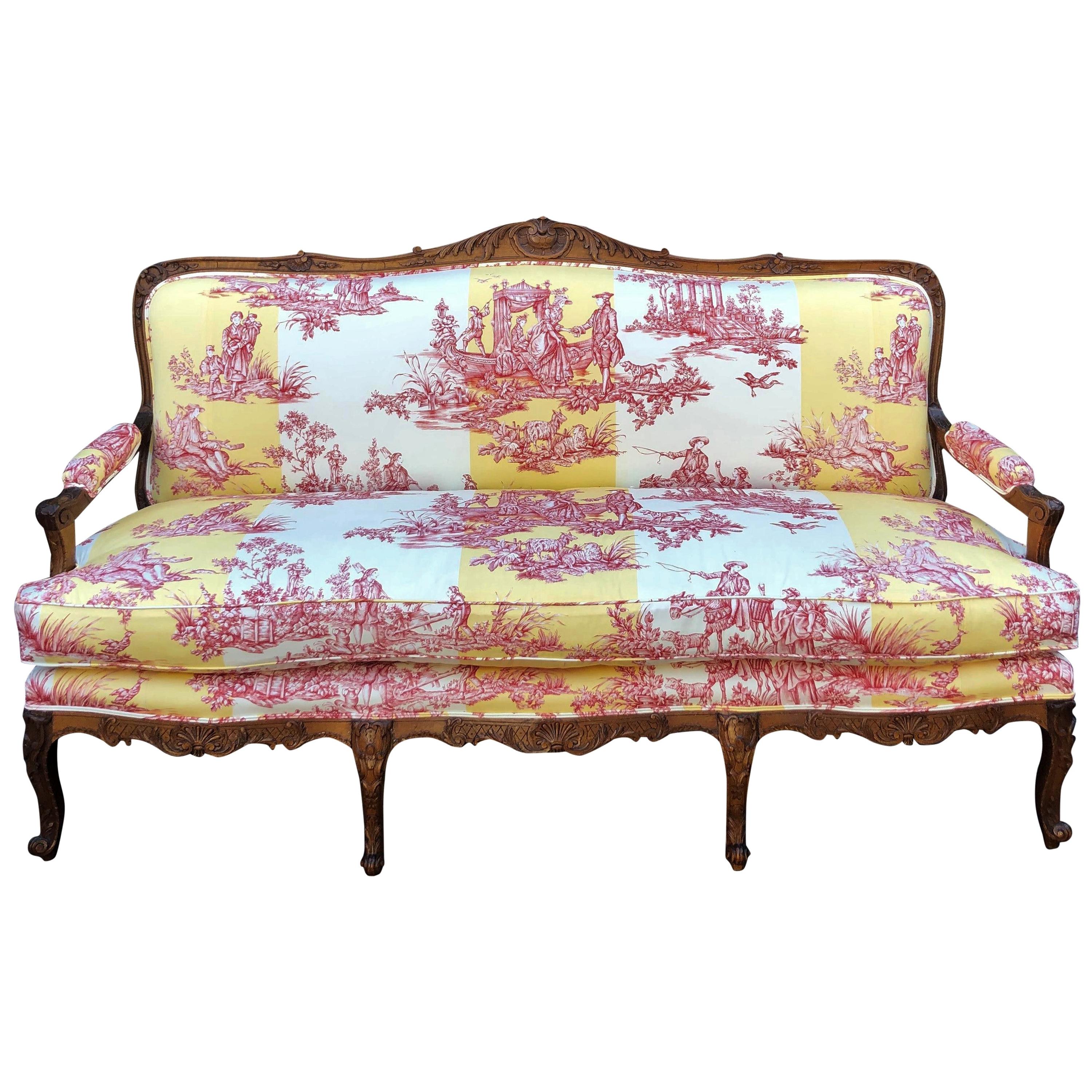 Louis XV Style French Provincial Sofa Settee with Brunschwig and Fils Toile