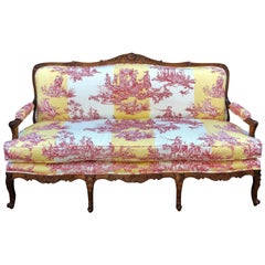 Antique Louis XV Style French Provincial Sofa Settee with Brunschwig and Fils Toile