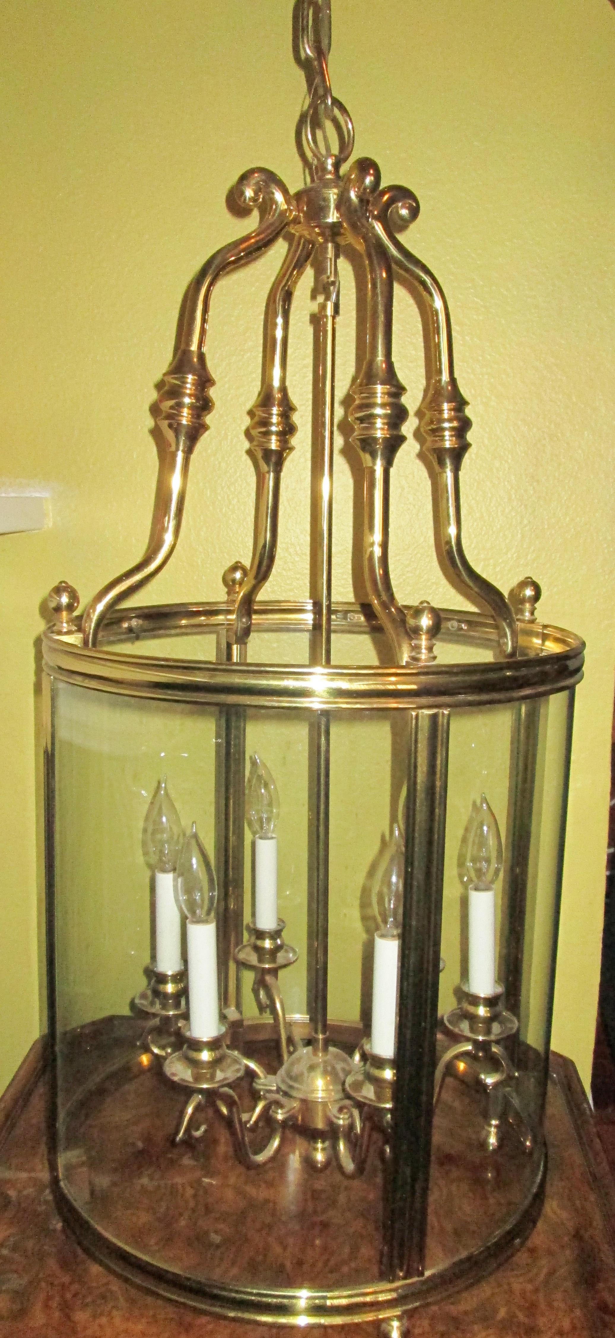 Antique Louis XV Style Gilt Brass Lantern Chandelier In Good Condition In Lomita, CA