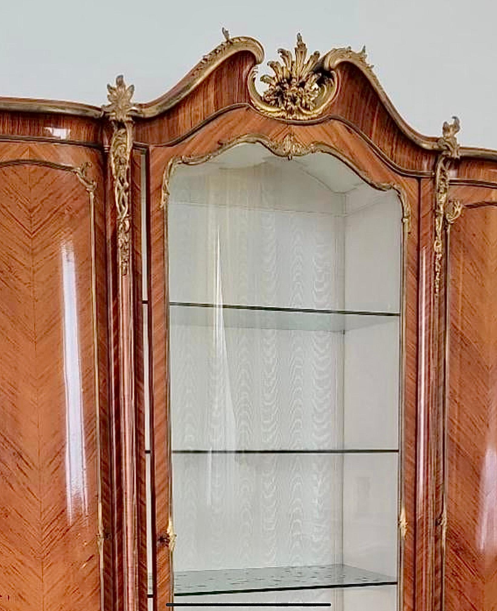 French Antique Louis XV Style Gilt Bronze Wardrobe Armoire Display Showcase For Sale