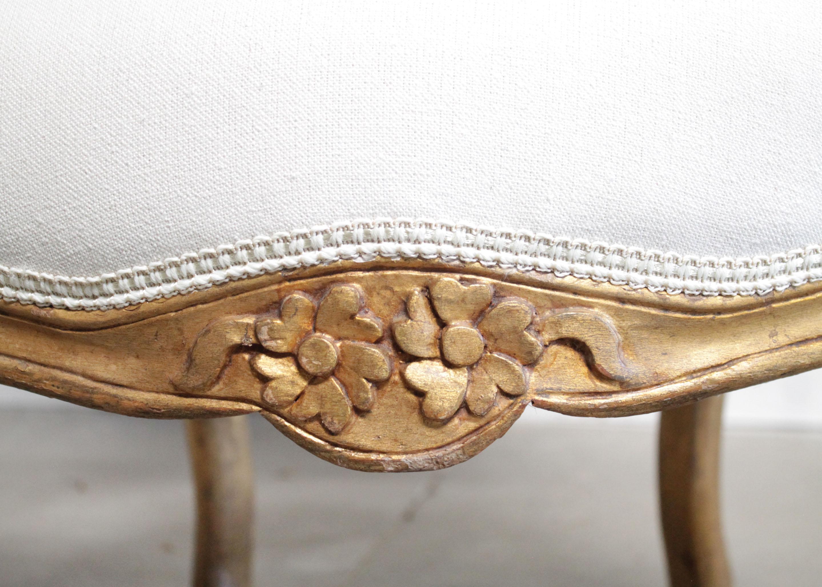 20th Century Antique Louis XV Style Giltwood Carved Open Armchairs For Sale