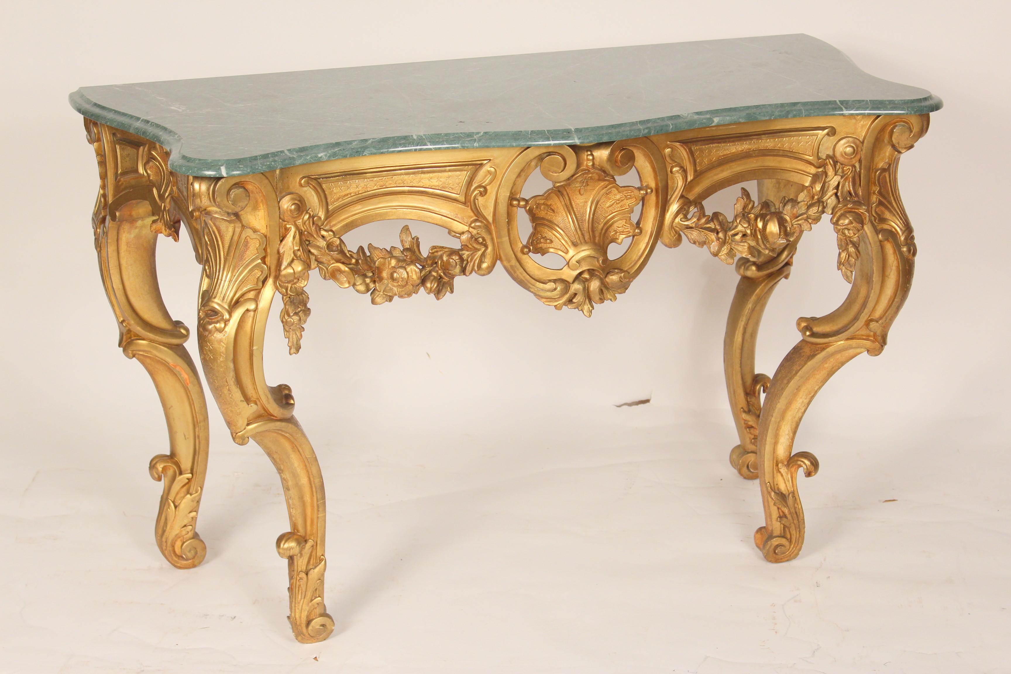 European Antique Louis XV Style Gilt Wood Console Table