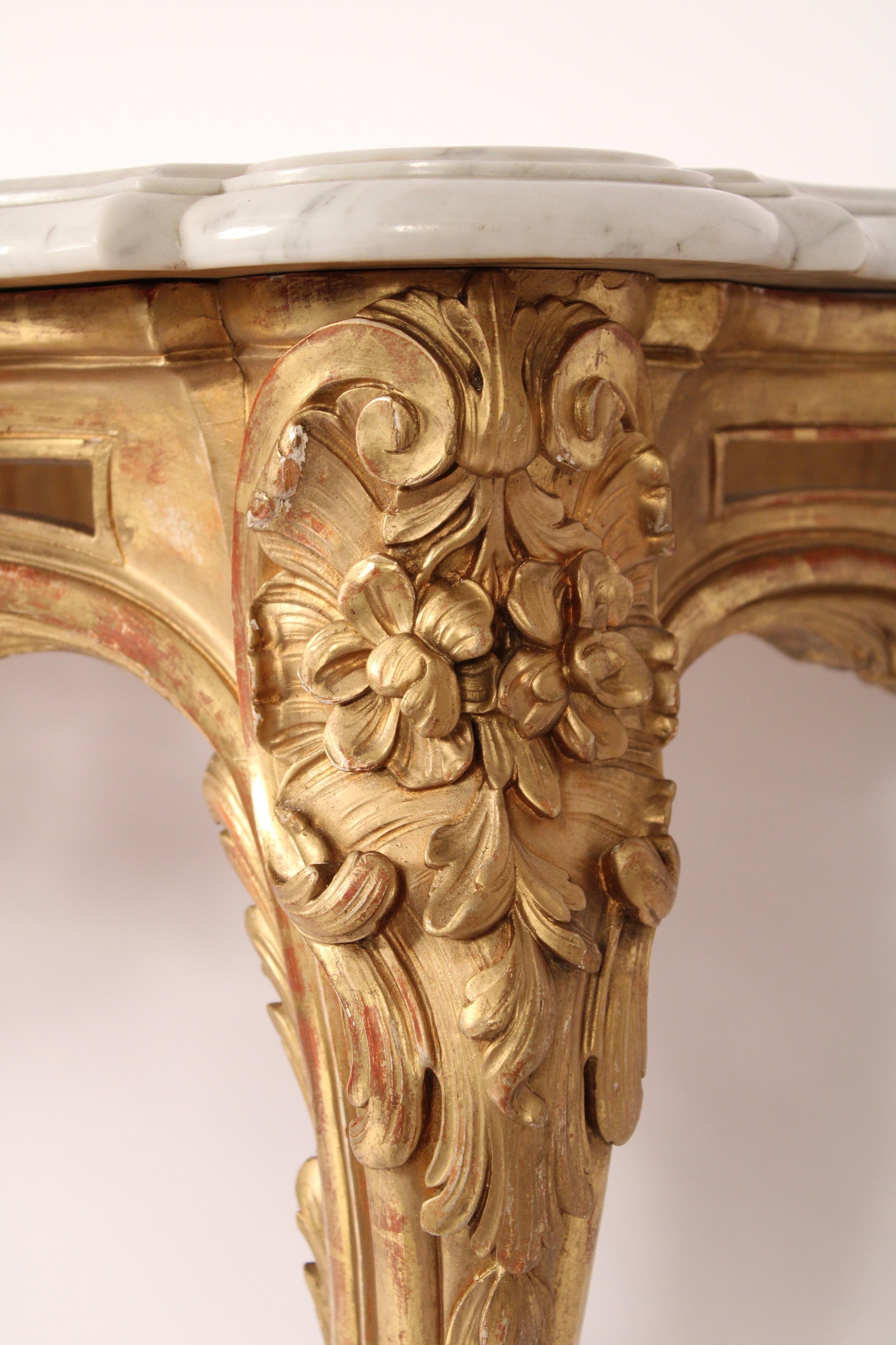 Antique Louis XV Style Giltwood Console Table For Sale 4