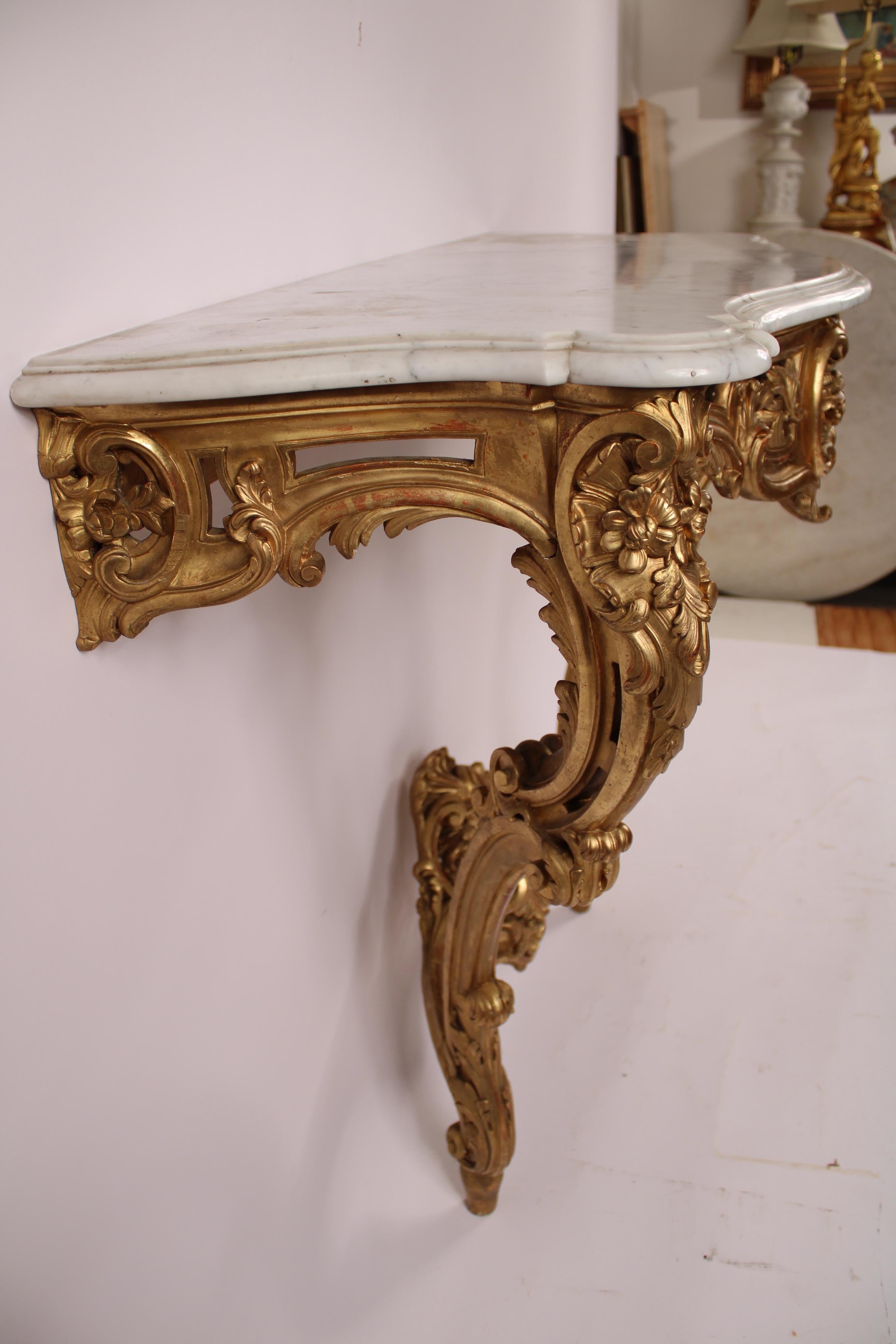 Antique Louis XV Style Giltwood Console Table For Sale 9
