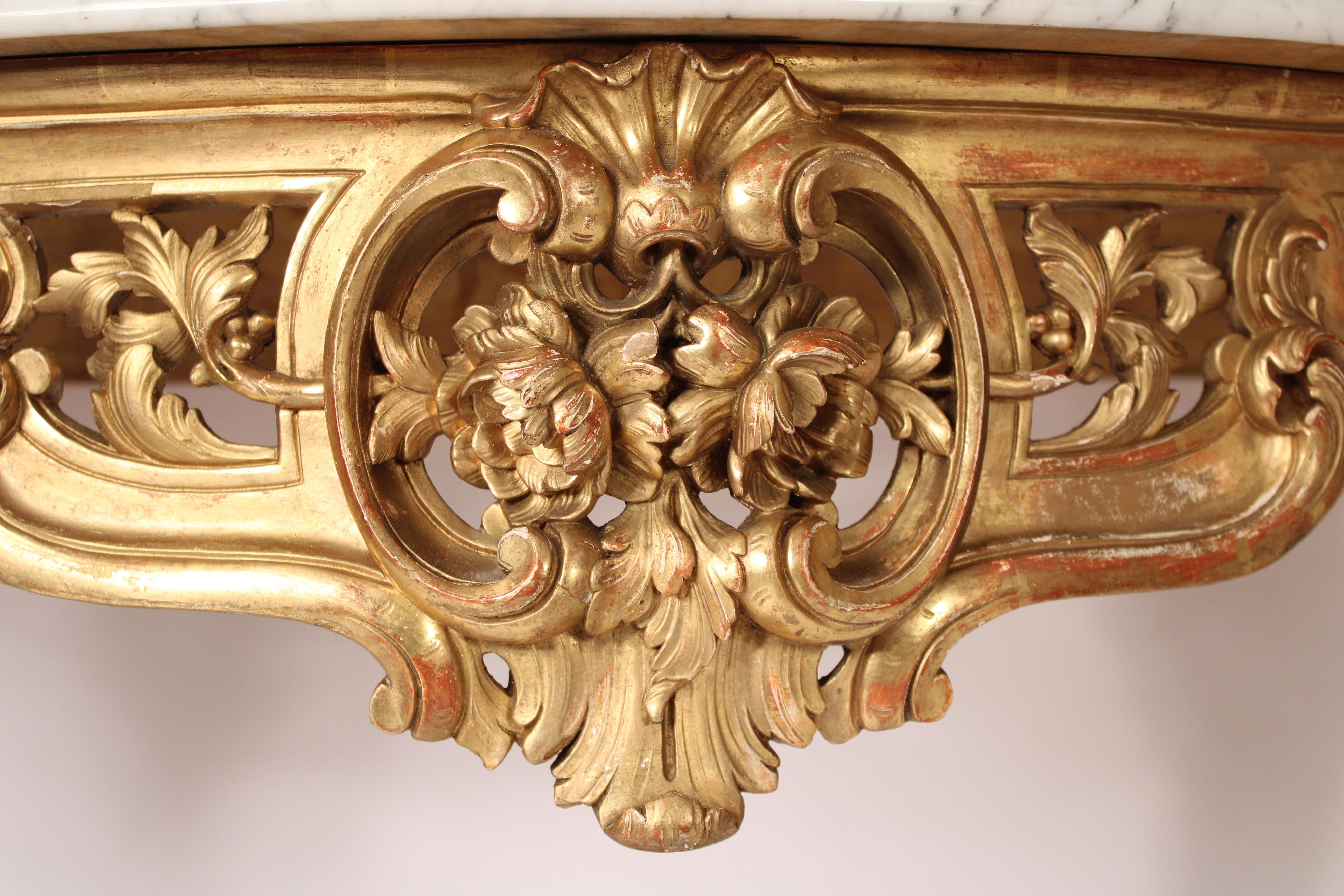 Antique Louis XV Style Giltwood Console Table For Sale 2