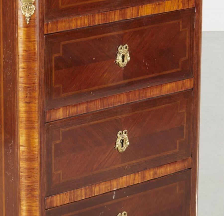 Joinery Antique Louis XV Style Inlaid Rosewood Chest with Ormolu Mounts and Escutcheons For Sale