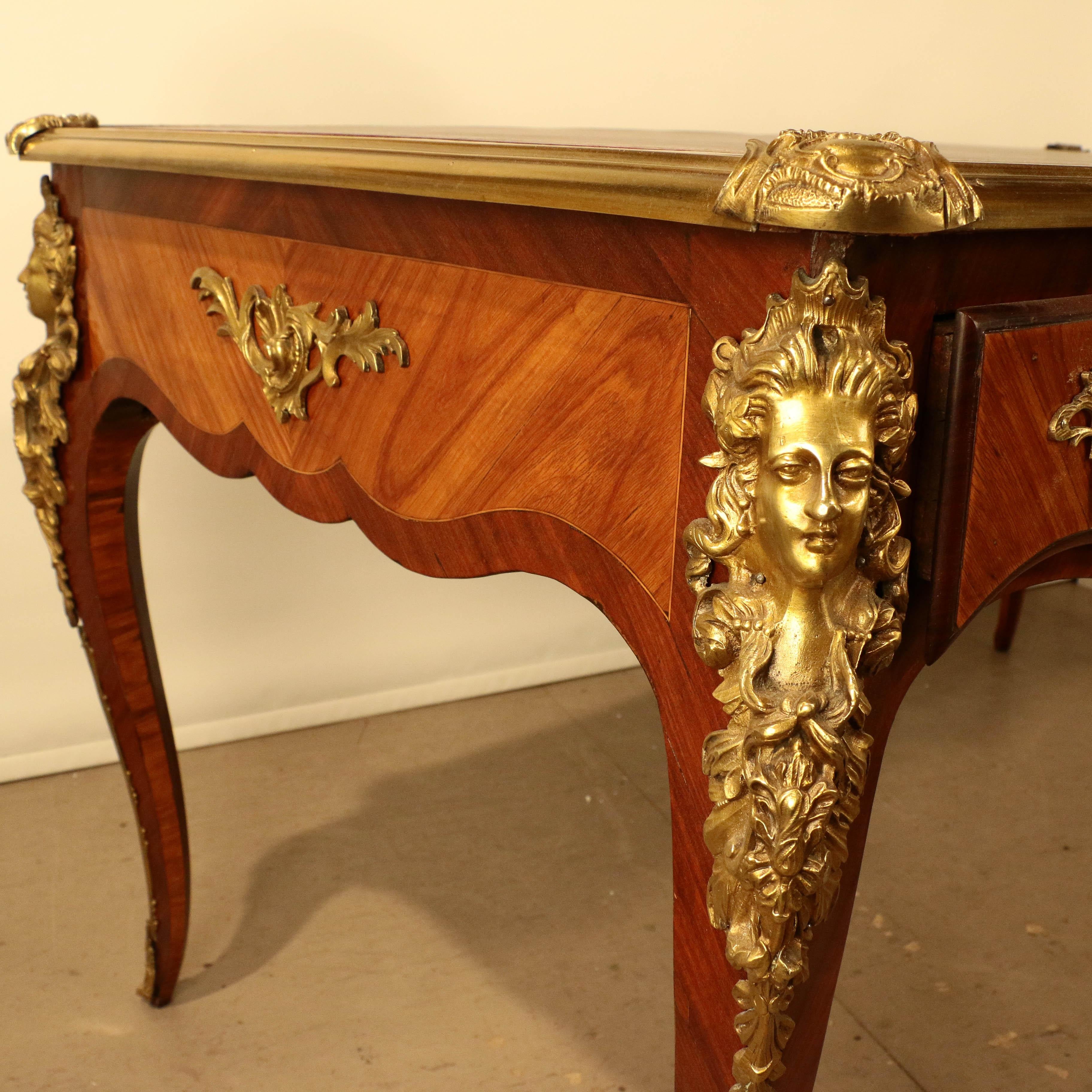 Hand-Crafted Antique Louis XV Style Kingwood Bureau Plat