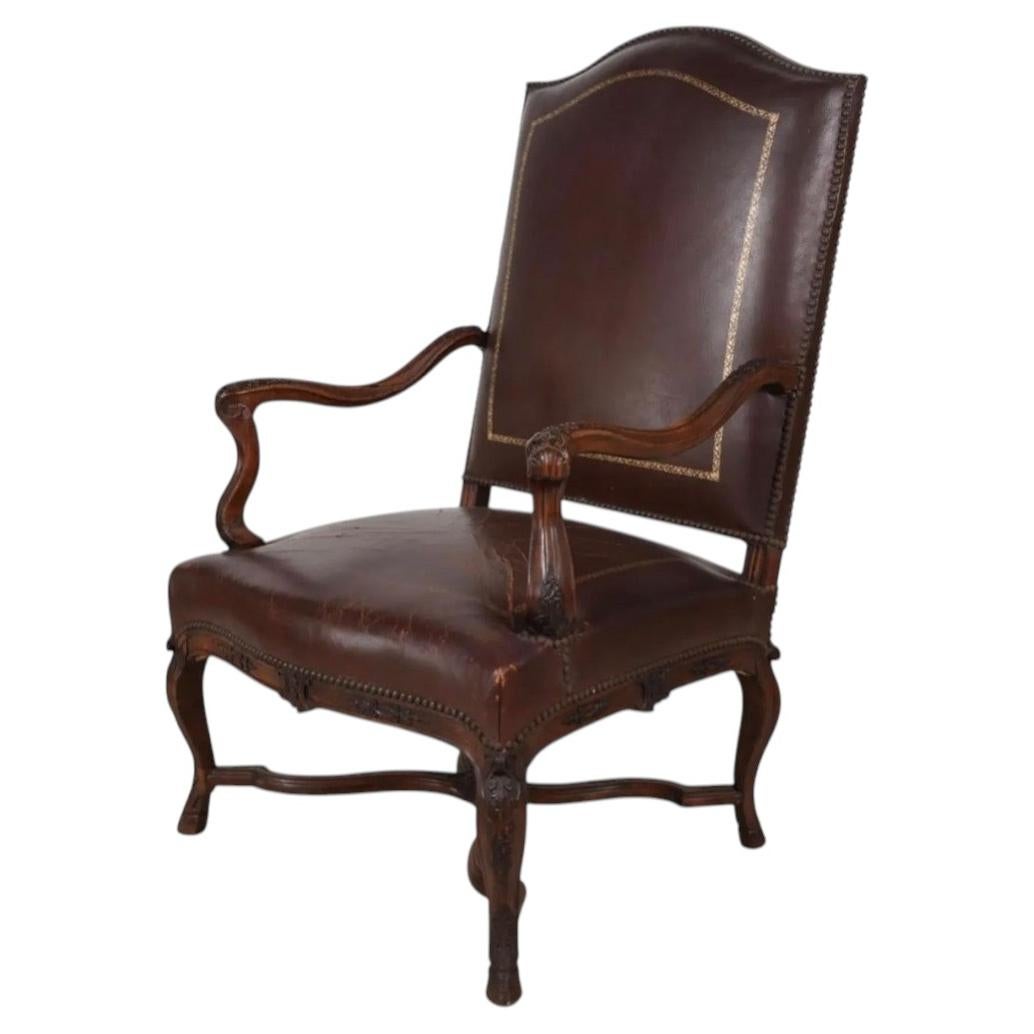 Antique Louis XV Style Leather Fauteuil Executive Desk Chair