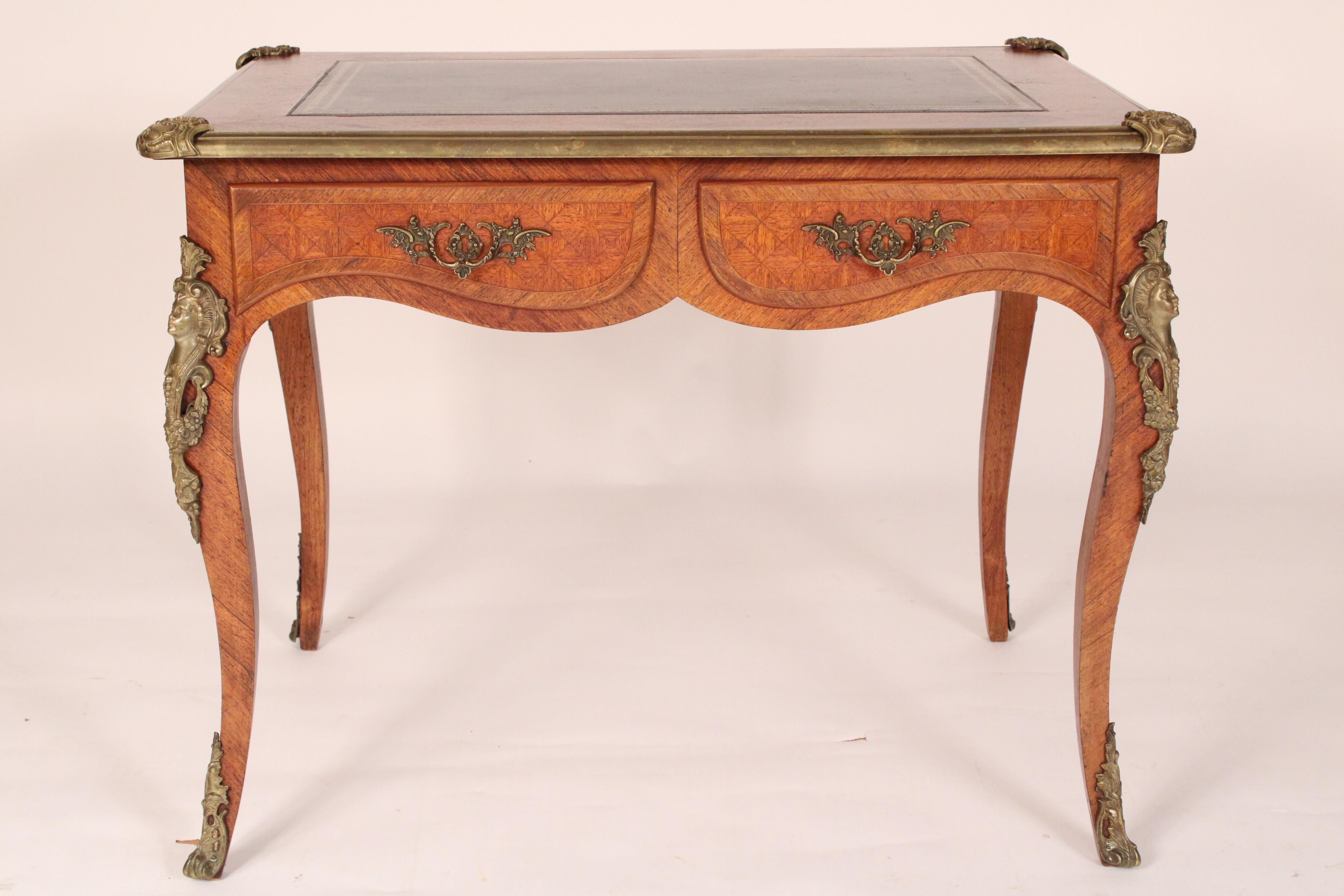 Bronze Antique Louis XV Style Leather Top Desk For Sale