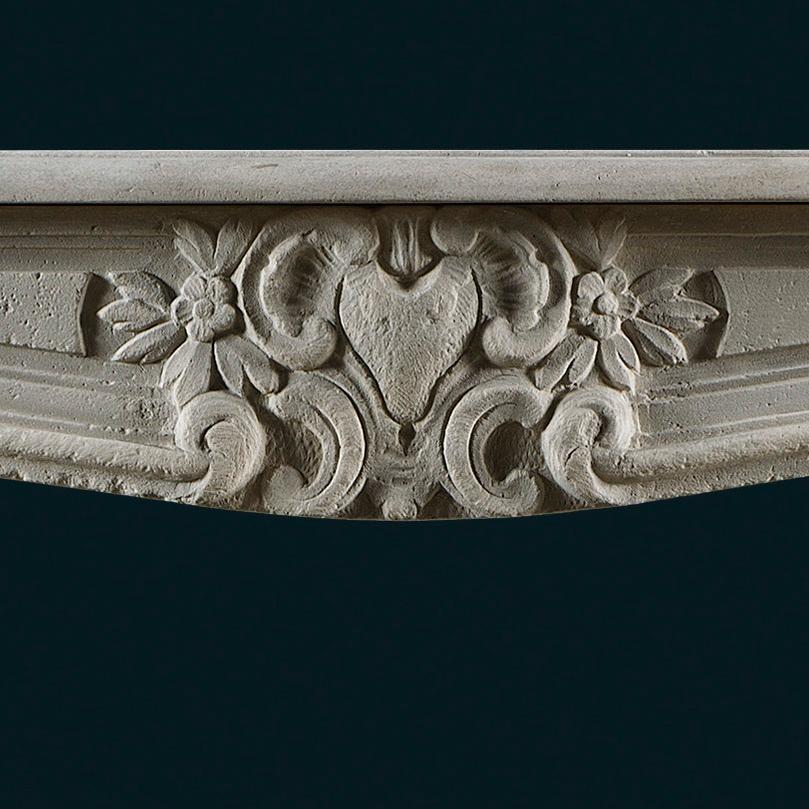 Carved Antique Louis XV Style Limestone Fireplace Mantel