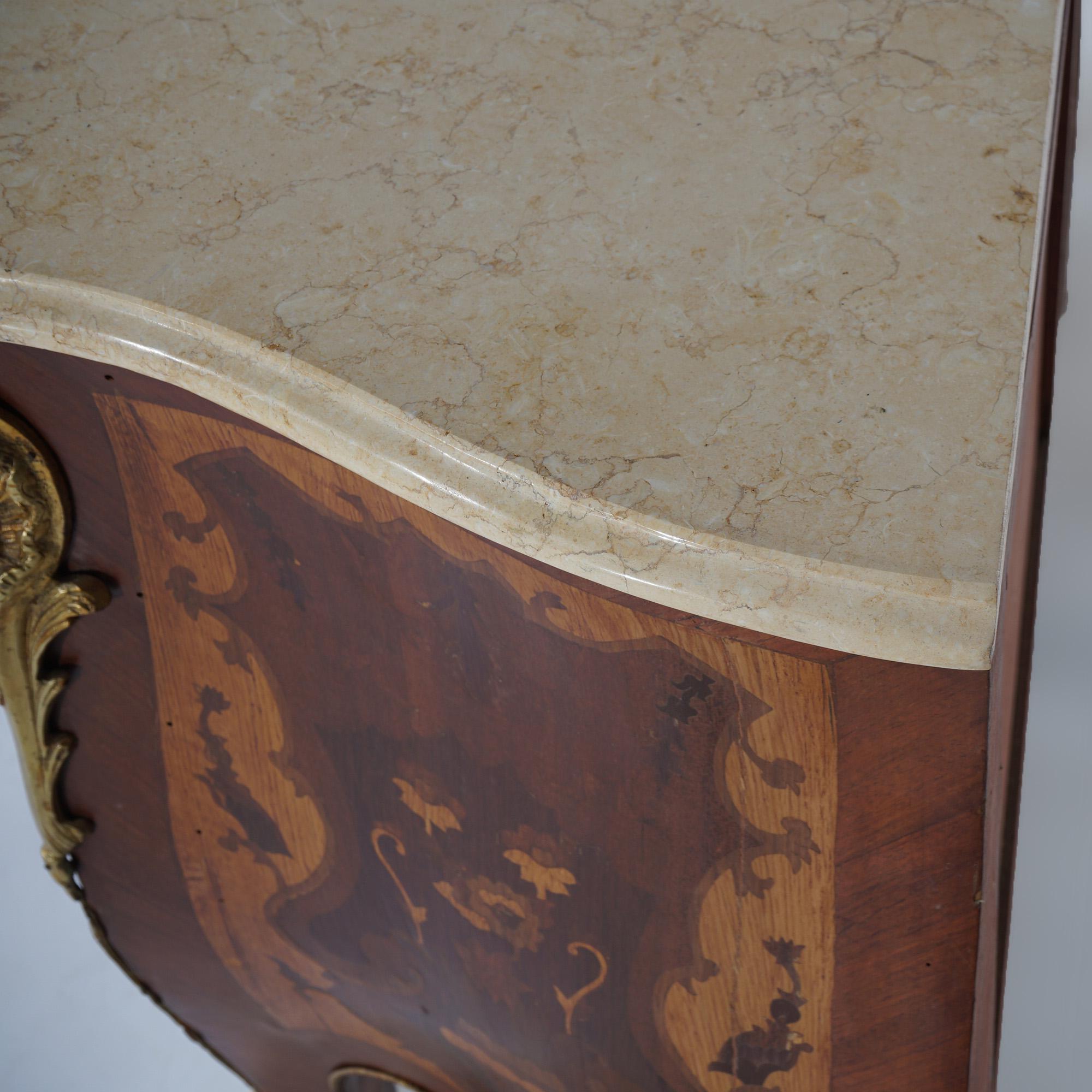 Antique Louis XV Style Marble, Ormolu, Satinwood & Kingwood Inlaid Commode 20thC For Sale 1