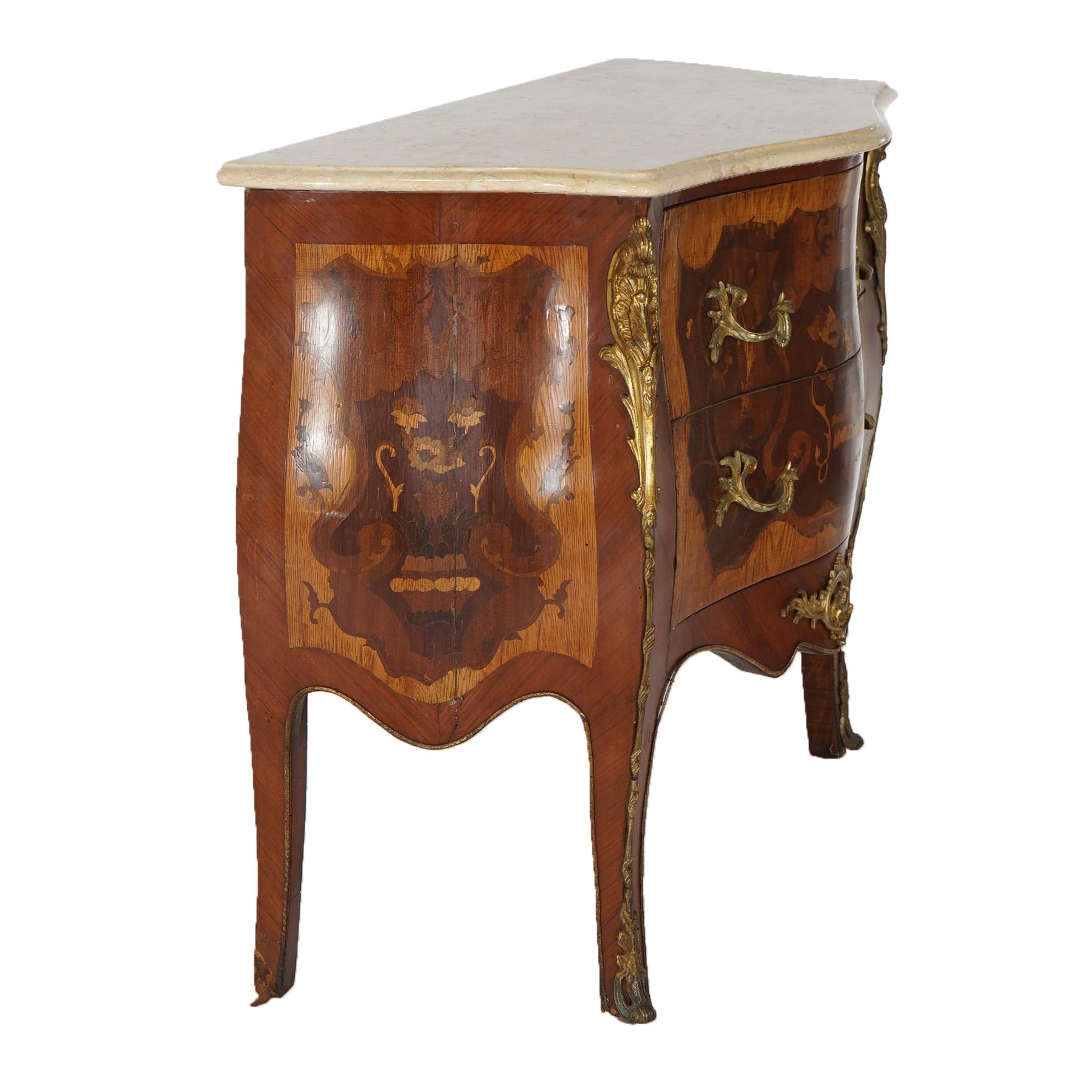 Antique Louis XV Style Marble, Ormolu, Satinwood & Kingwood Inlaid Commode 20thC For Sale 4
