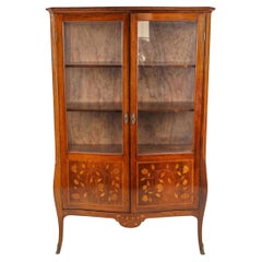 Antique Louis XV Style Marquetry Inlaid Vitrine Late 19th Century
