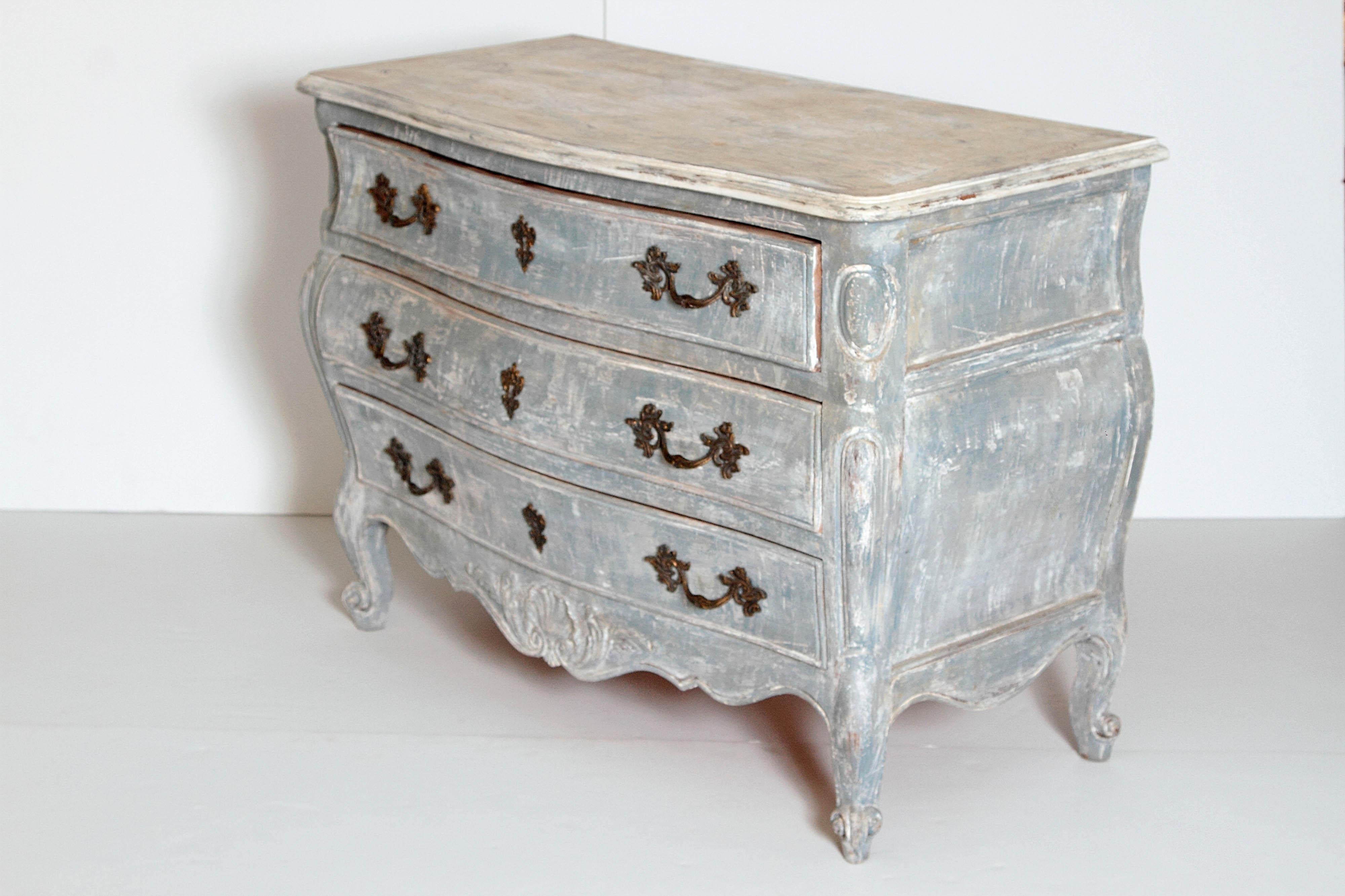 Wood Antique Louis XV Style Painted Chest of Drawers