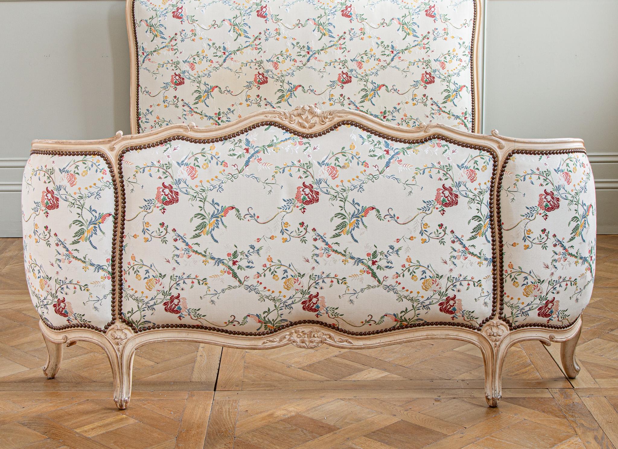Upholstery Antique Louis XV Style Painted Demi- Corbeille Bed