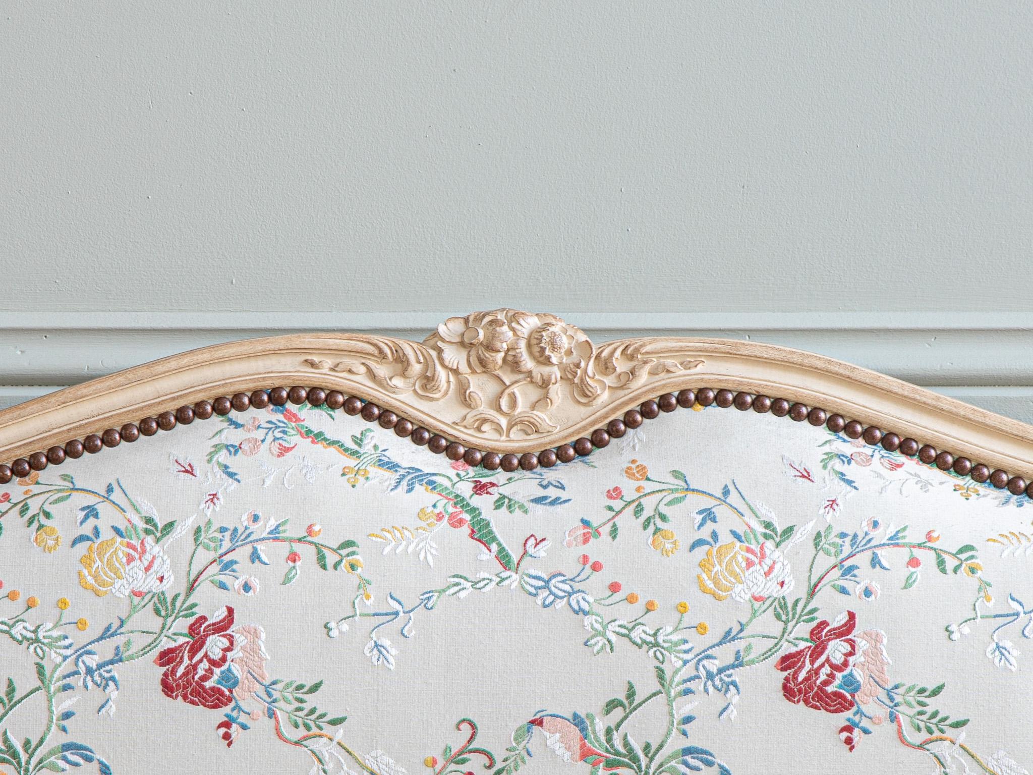 Upholstery Antique Louis XV Style Painted Demi- Corbeille Bed
