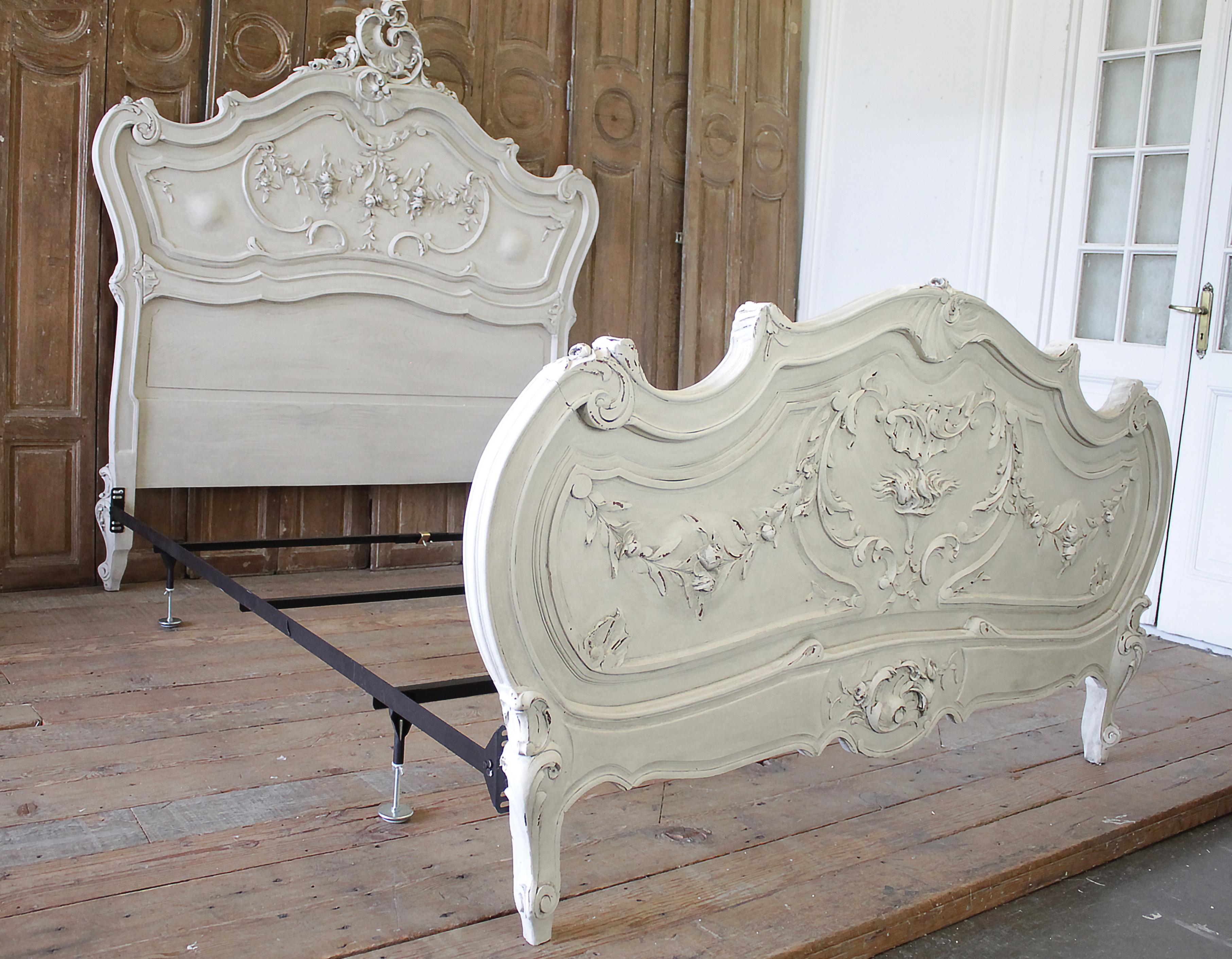 European Antique Louis XV Style Painted French Bed Full or Queen Size