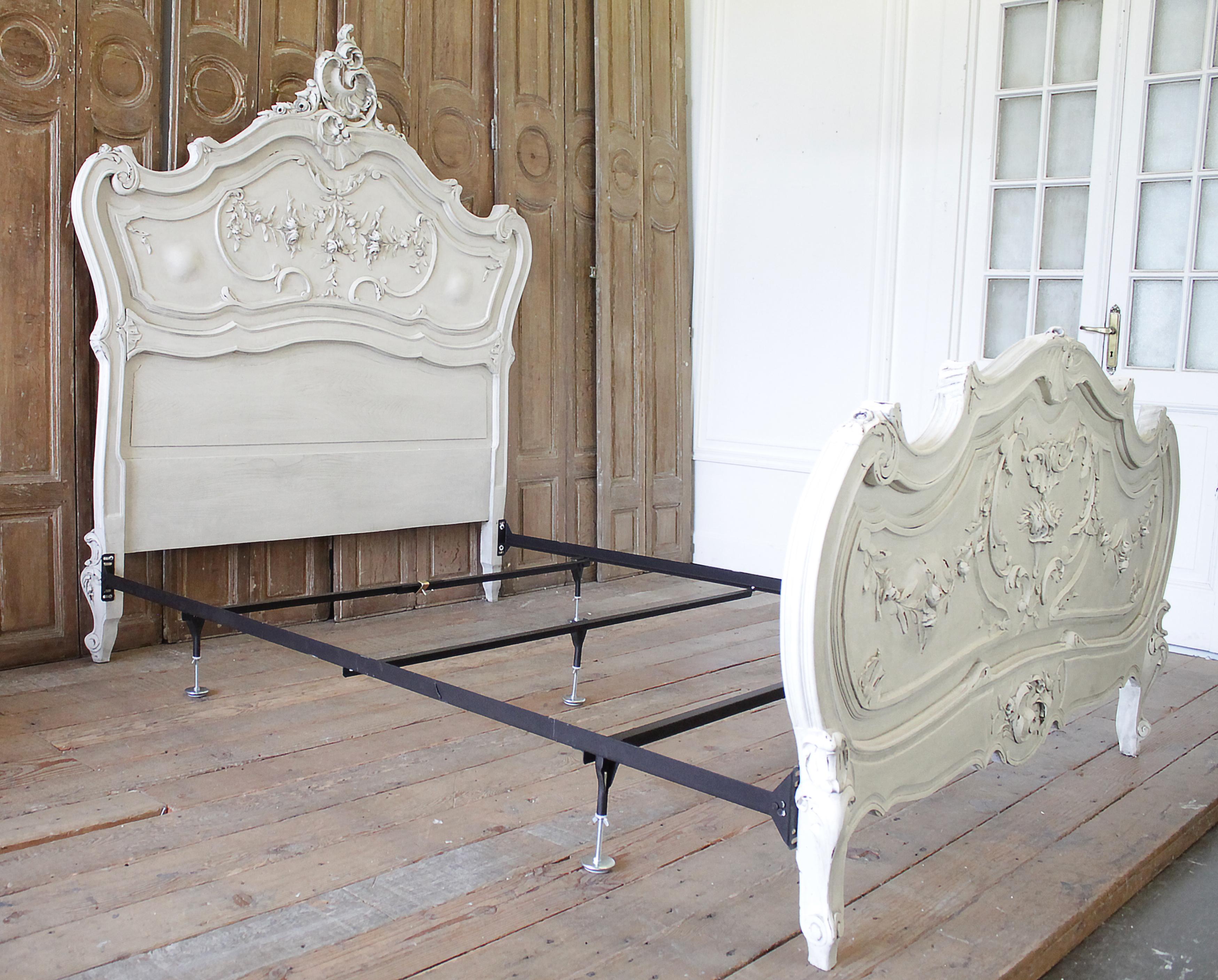 Hand-Carved Antique Louis XV Style Painted French Bed Full or Queen Size