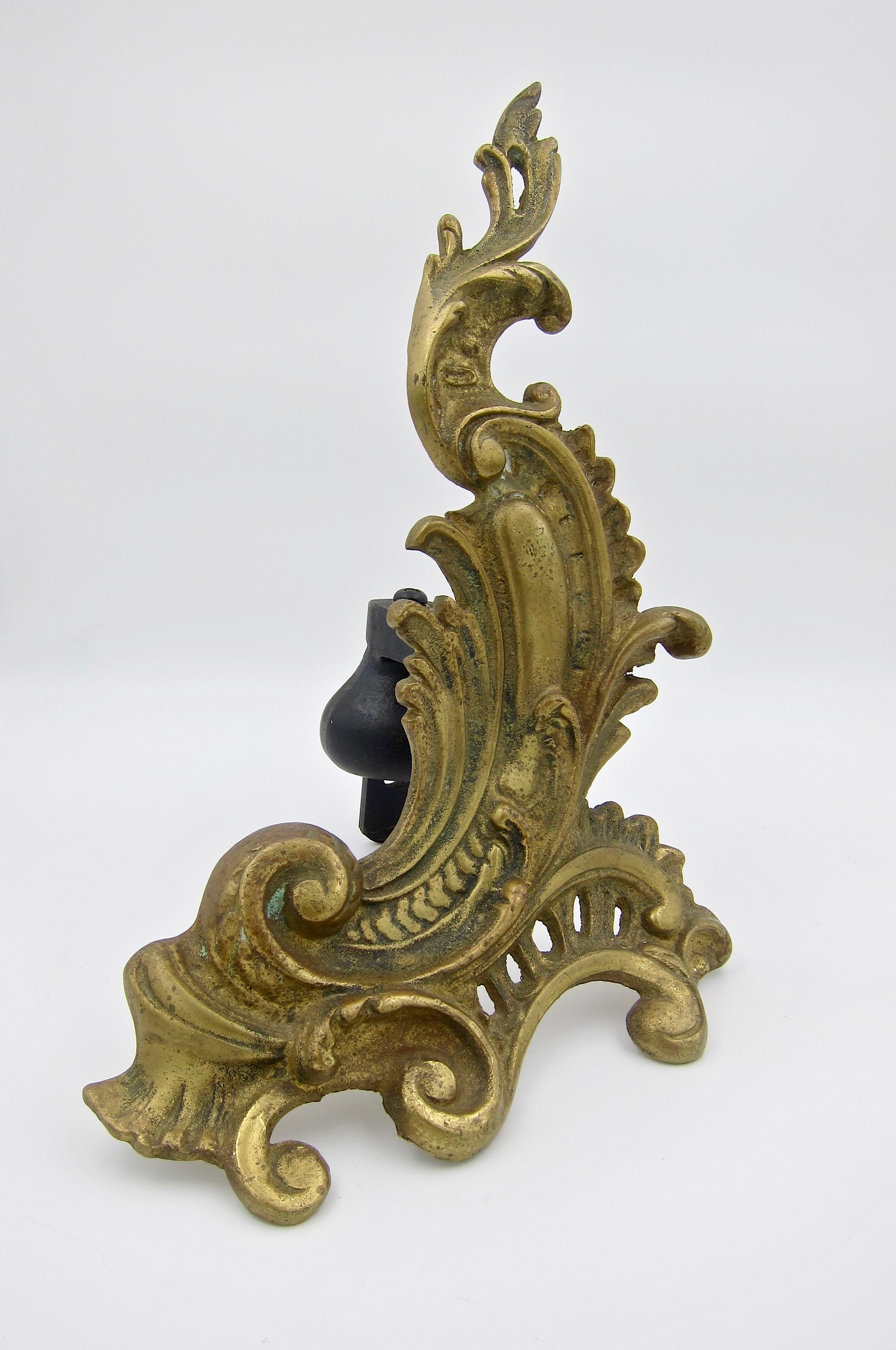 Rococo Antique Louis XV Style Pair of Fireplace Chenets or Andirons