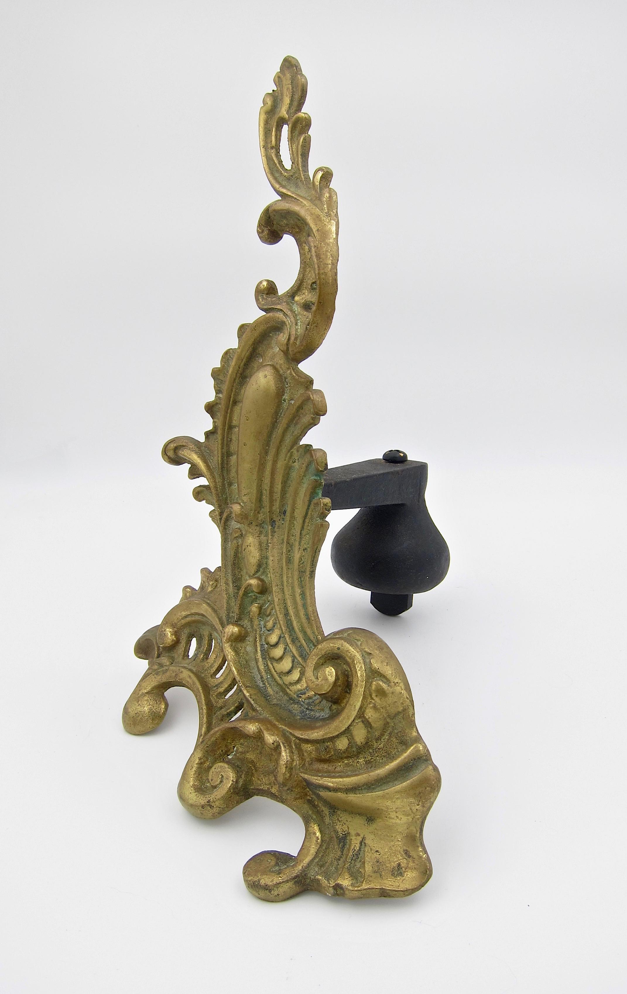 Unknown Antique Louis XV Style Pair of Fireplace Chenets or Andirons