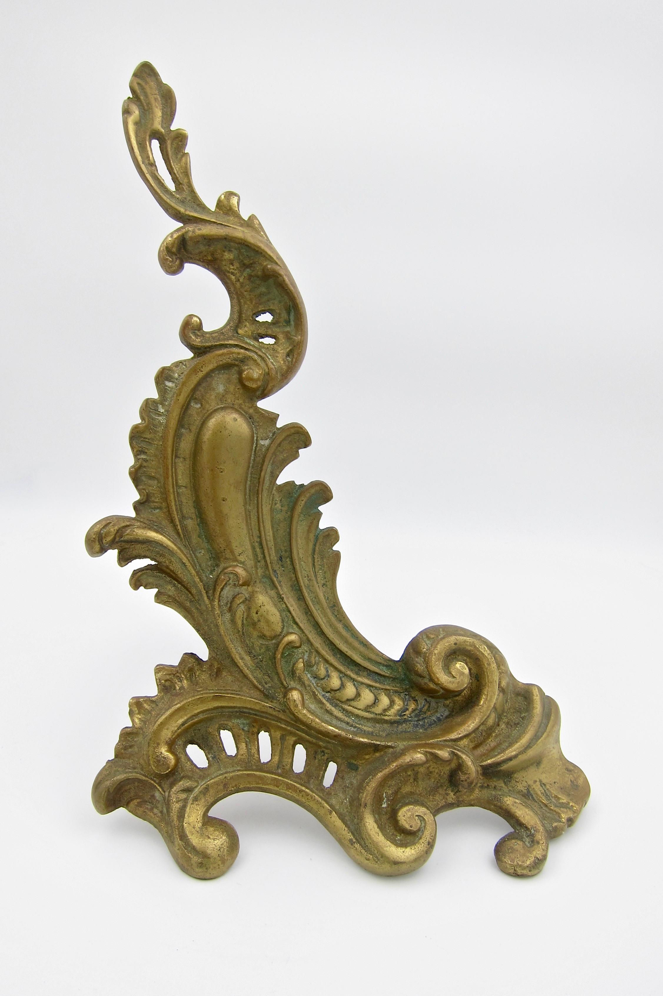 Cast Antique Louis XV Style Pair of Fireplace Chenets or Andirons
