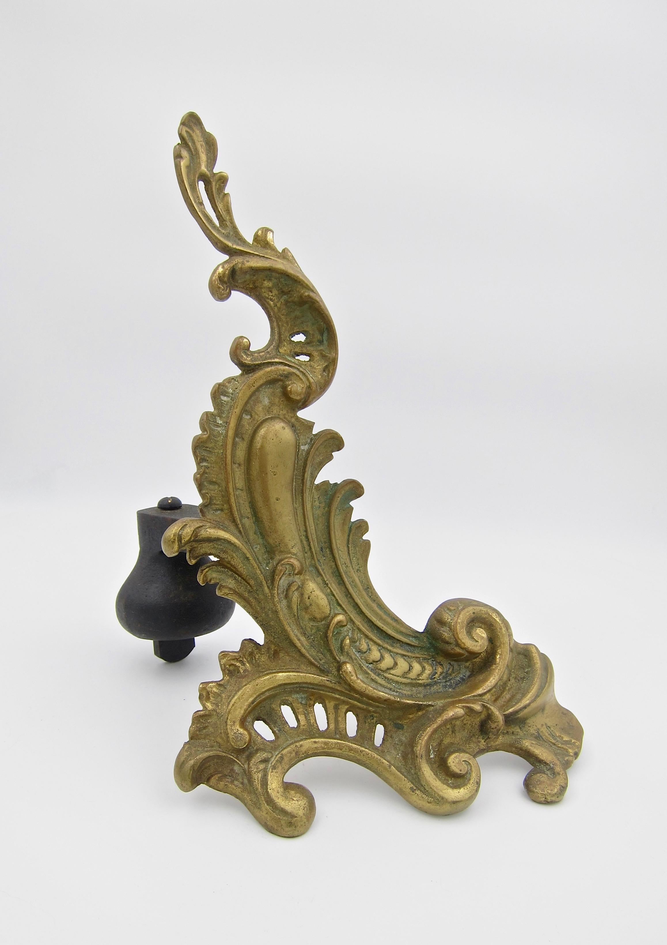 Antique Louis XV Style Pair of Fireplace Chenets or Andirons In Good Condition In Los Angeles, CA