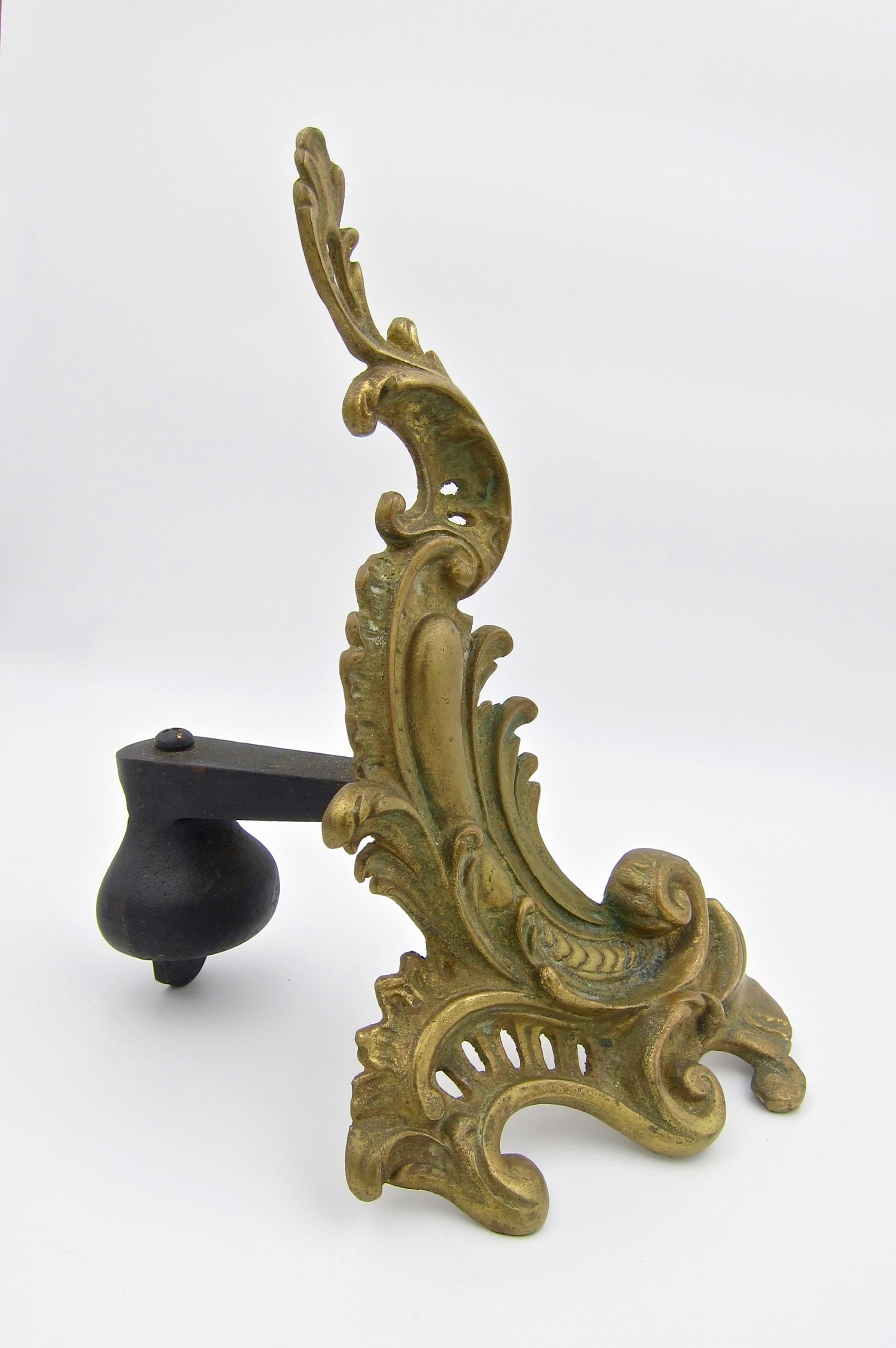 19th Century Antique Louis XV Style Pair of Fireplace Chenets or Andirons