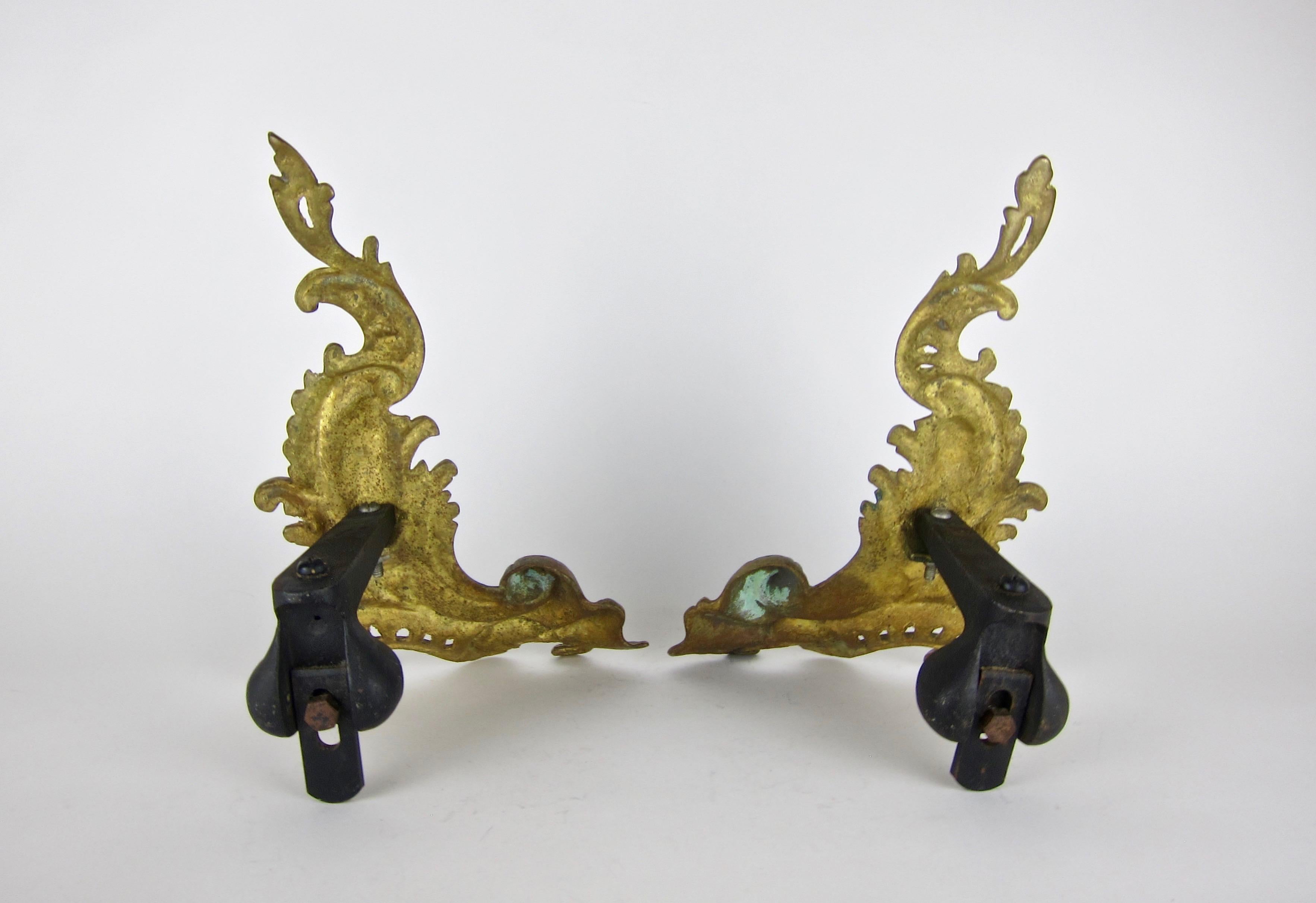 Iron Antique Louis XV Style Pair of Fireplace Chenets or Andirons