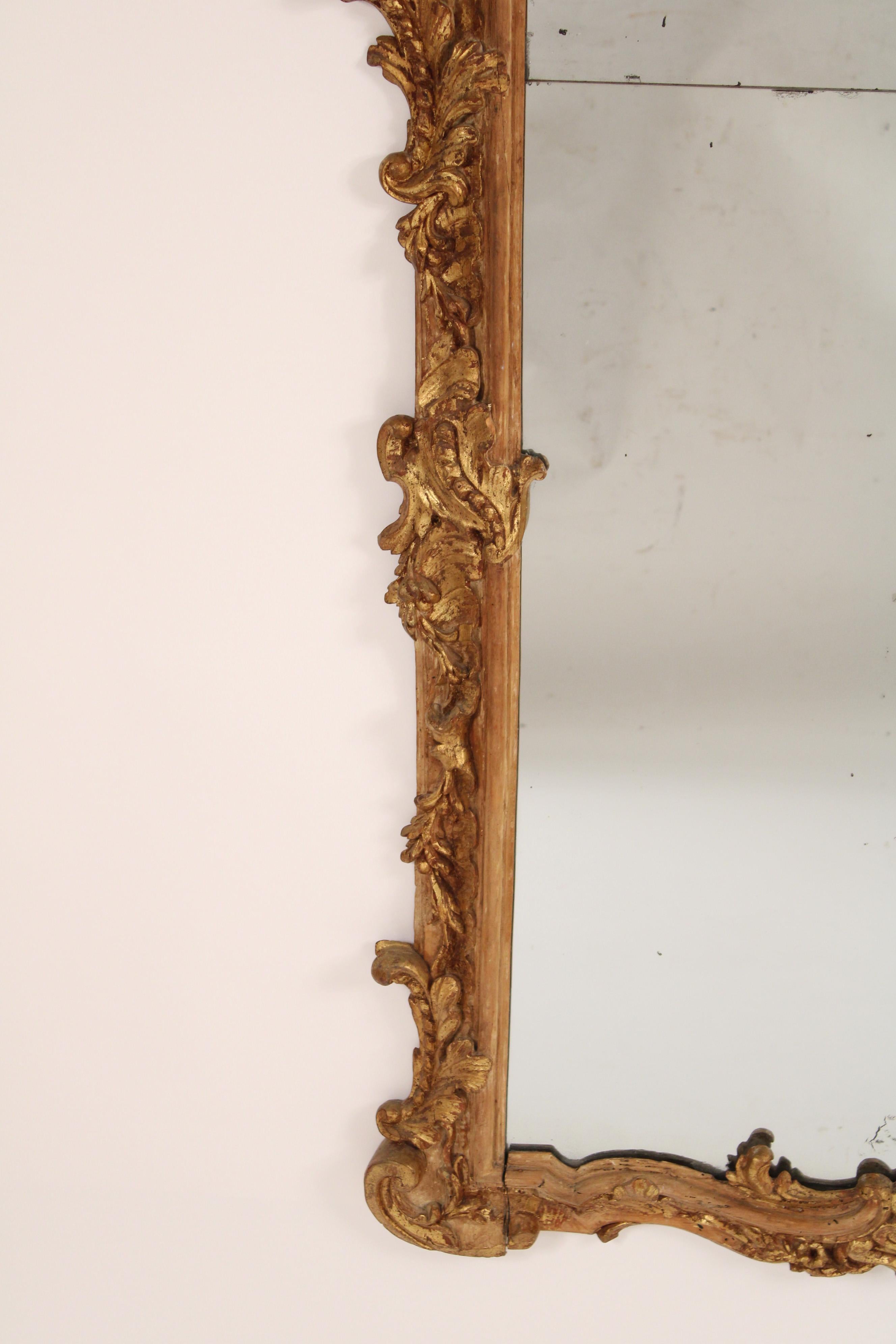 European Antique Louis XV Style Partial Gilt Wall Mirror For Sale
