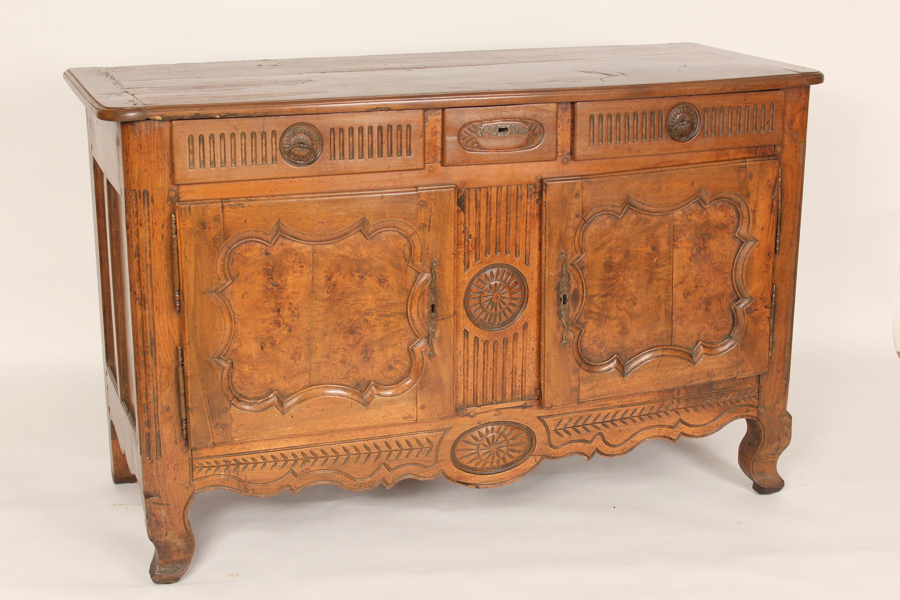French Antique Louis XV Style Provincial Walnut and Burl Elm Buffet